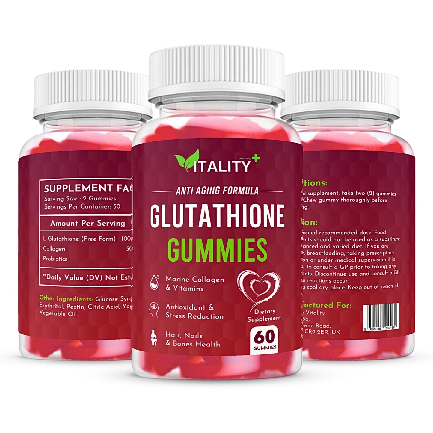 2 Pack Glutathione Gummies | with Marine Collagen | 1050mg per Serving | Antioxidant Support SunshyneUS supplements