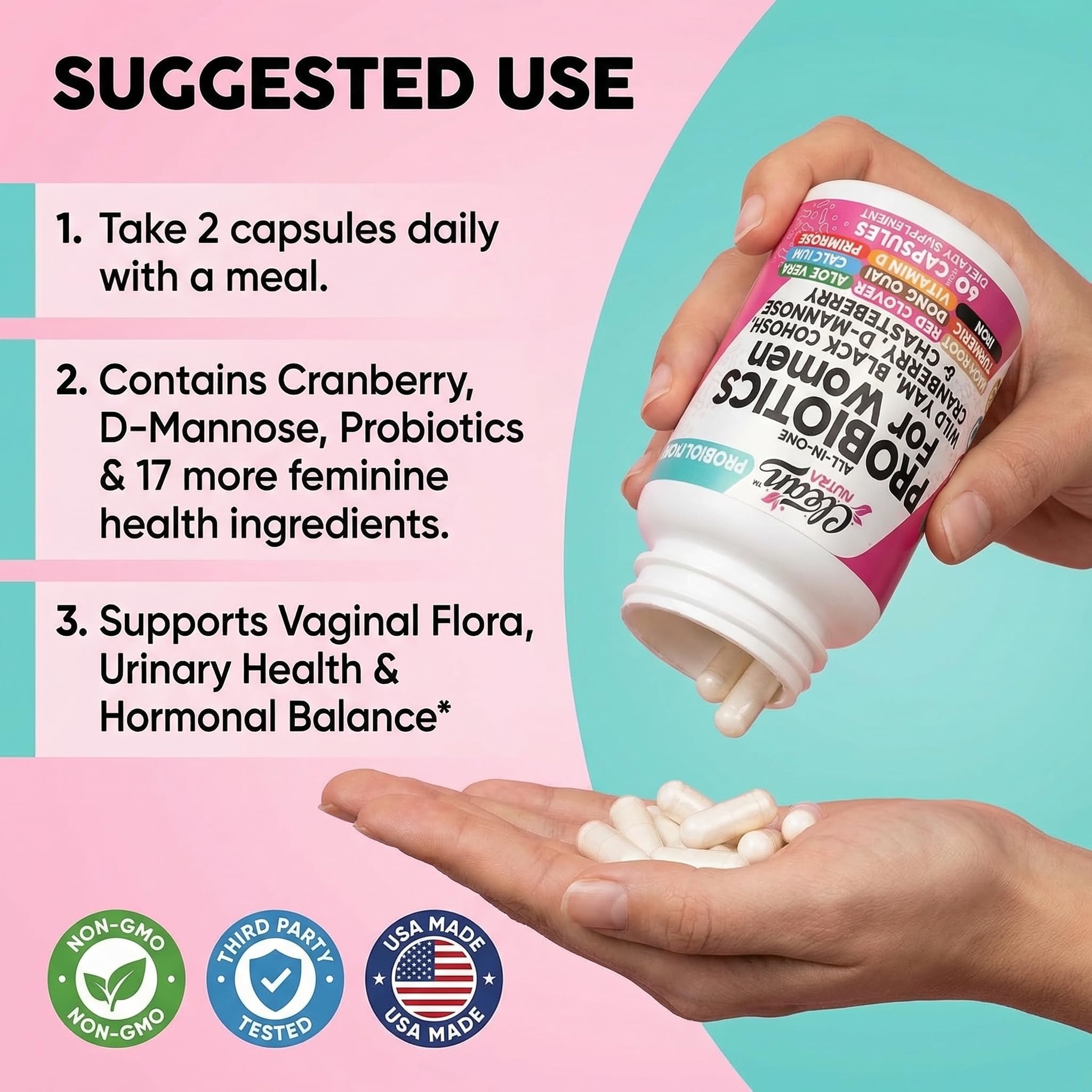 Clean Nutraceuticals Probiotics for Women with D Mannose, Cranberry Extract, Wild Yam, Chasteberry - 20 Probiotic and Prebiotic Strains - PH Balance, Womens Probiotic for Digestive Health - 60 Count Clean NutraceuticalsAu supplements
