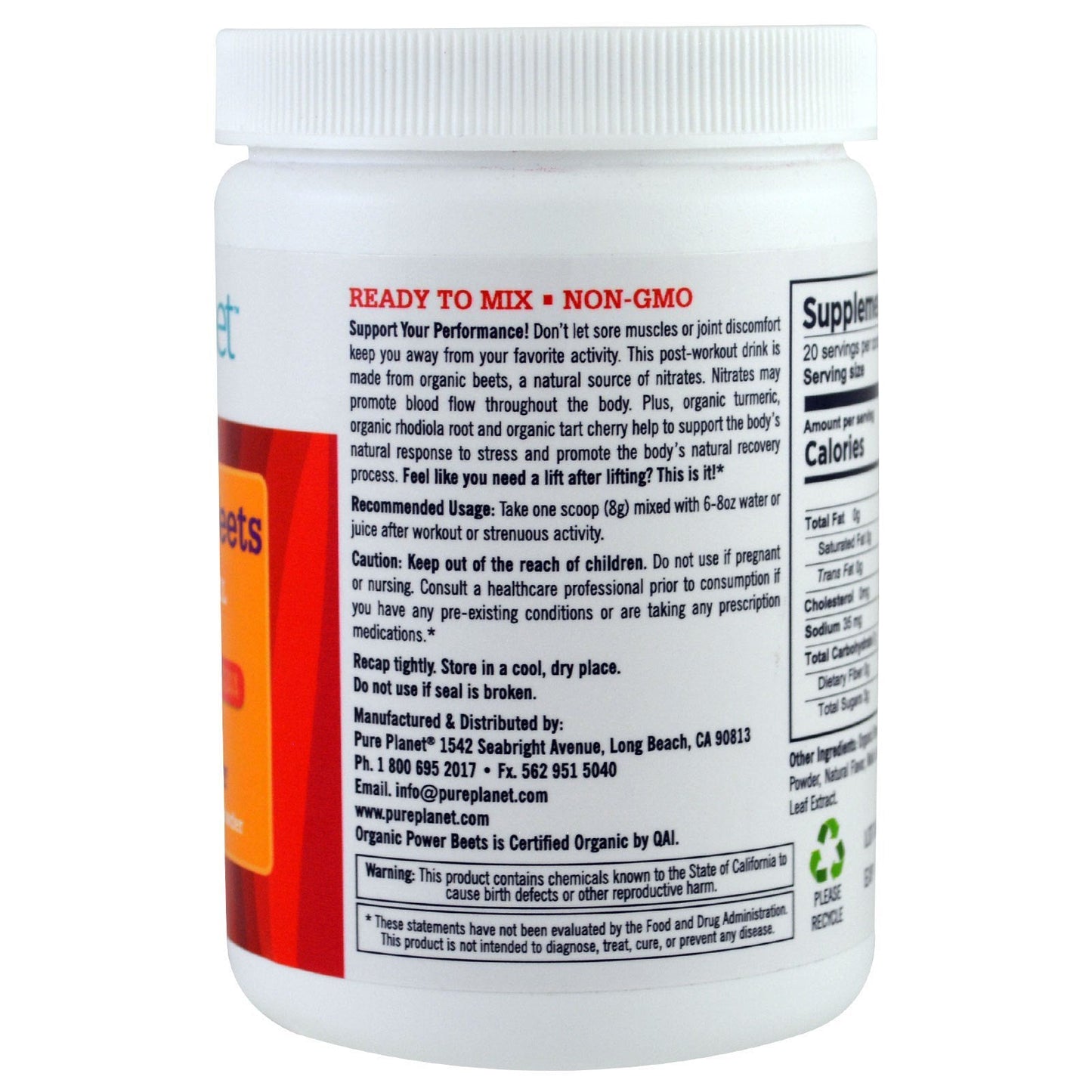 Pure Planet Organic Power Beets Preworkout Berry Burst 160 g PURE PLANETUS supplements