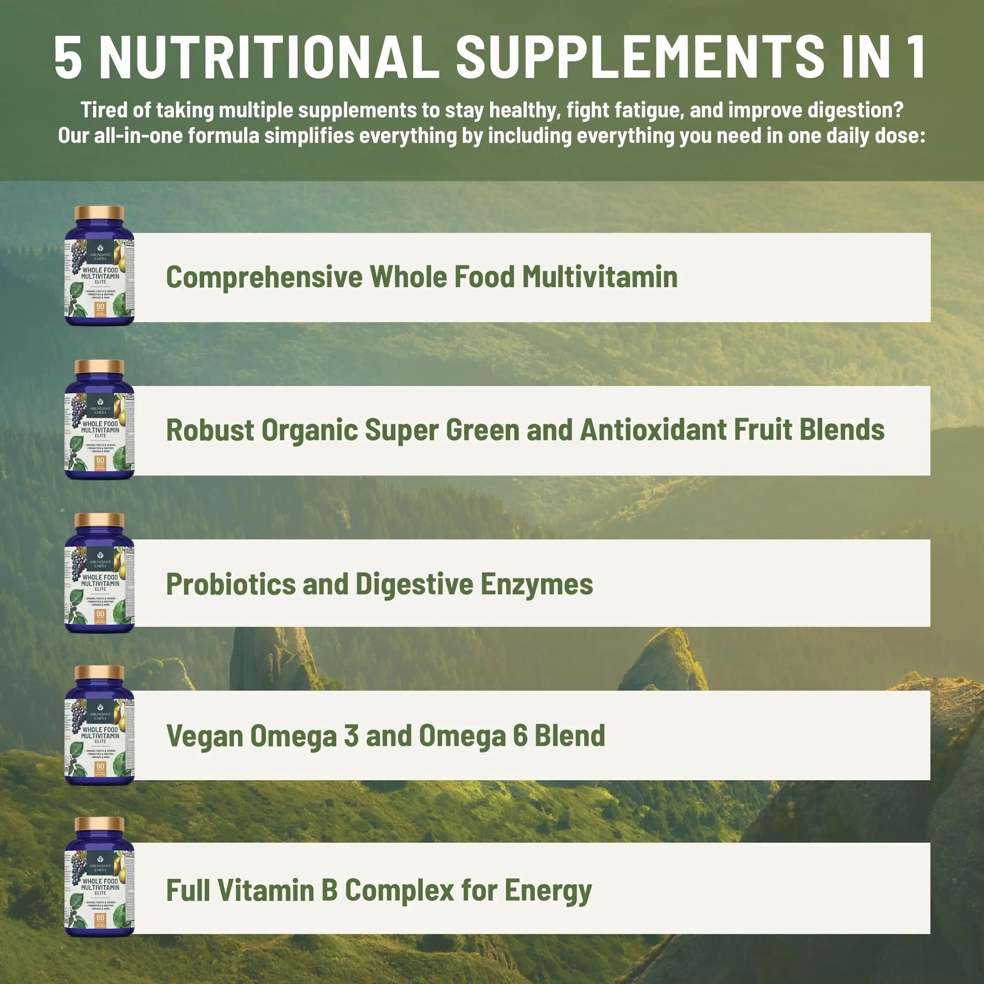 Abundant Earth Whole Food Multivitamin for Women, Daily Multi Vitamins Supplements for Men/Mens Multivitamins + B Complex, Probiotic Multi Enzyme Abundant EarthAu supplements