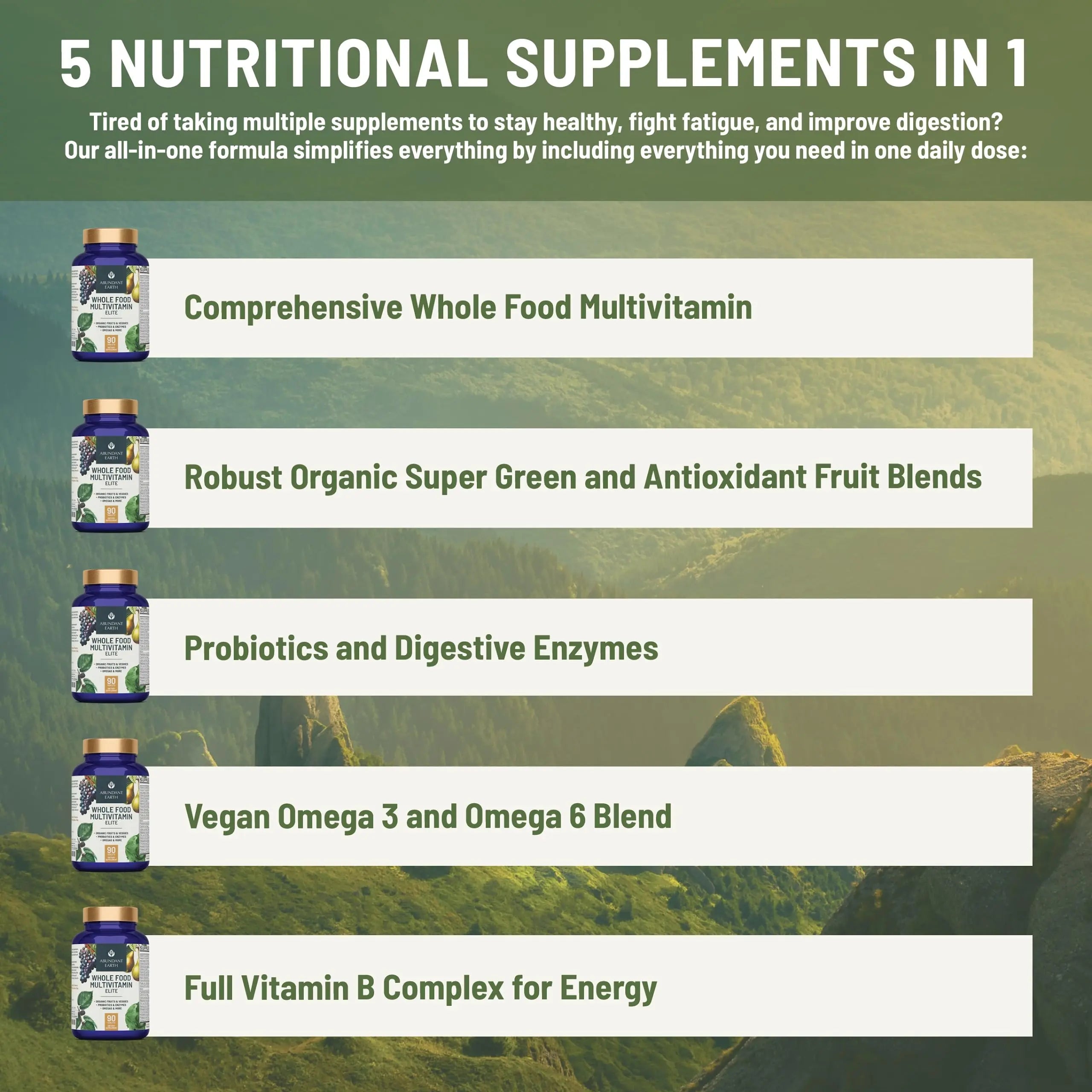 Abundant Earth Whole Food Multivitamin for Women, Daily Multi Vitamins Supplements for Men/Mens Multivitamins + B Complex, Probiotic Multi Enzyme Abundant EarthAu supplements