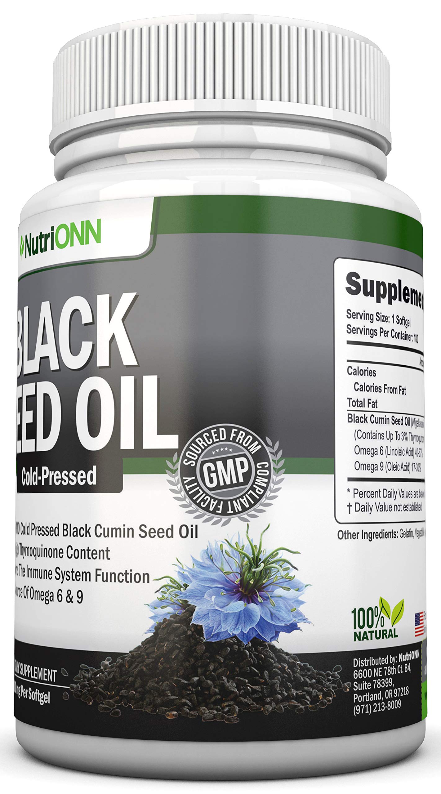 Black Seed Oil - 1000 Mg - 180 Softgels - Cold-Pressed Non-GMO Black Cumin Seed NutriONNUS supplements