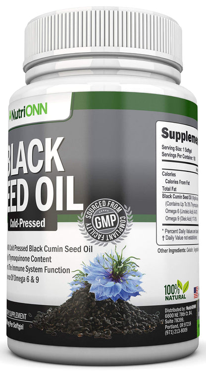 Black Seed Oil - 1000 Mg - 180 Softgels - Cold-Pressed Non-GMO Black Cumin Seed NutriONNUS supplements