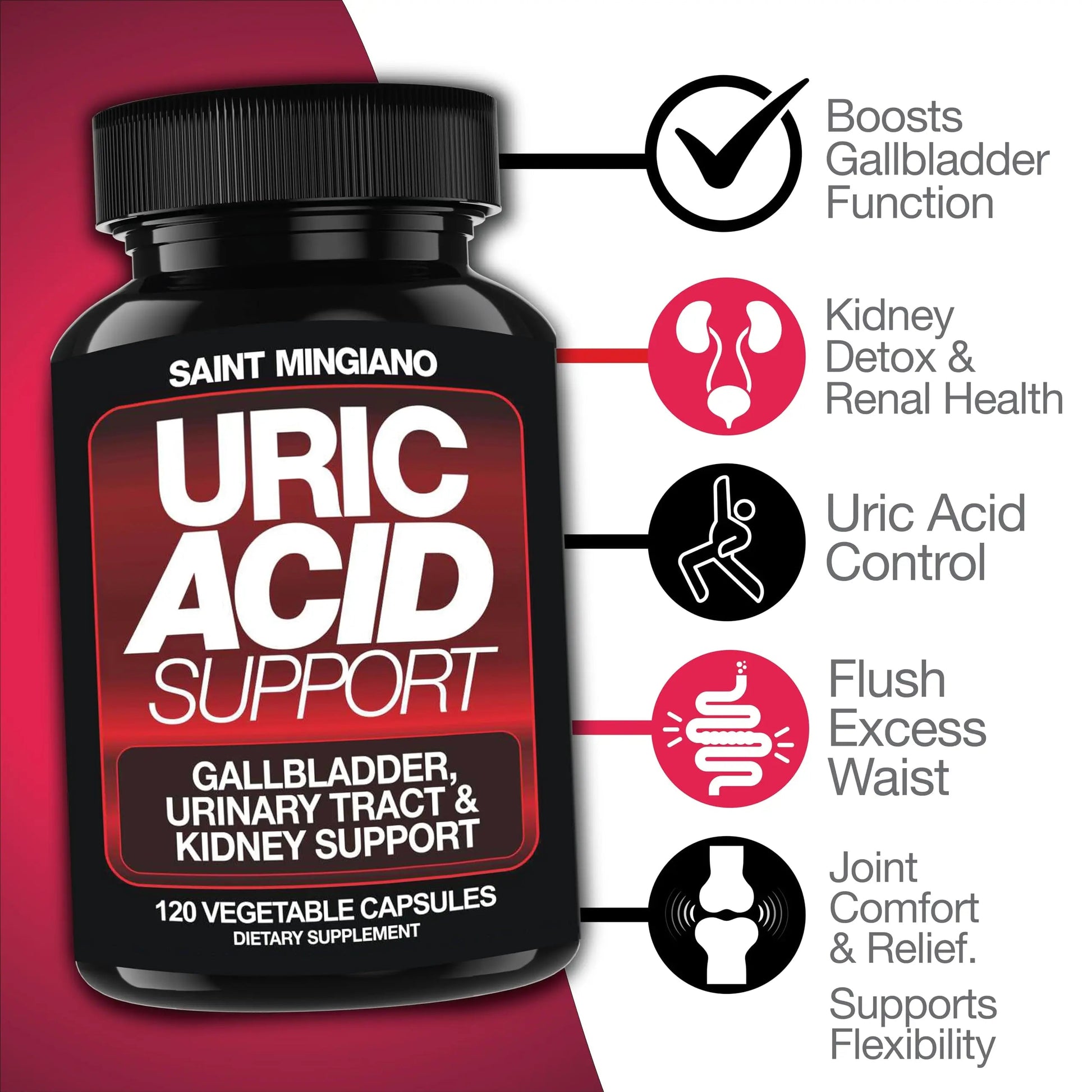 Saint Mingiano Uric Acid Flush for Gout Support -120 Capsules - Supports Kidney Cleanse Detox & Repair, Gallbladder & Urinary Tract Issues - Essential for Detox & Joint Support - Cranberry Extract Saint MingianoAu supplements