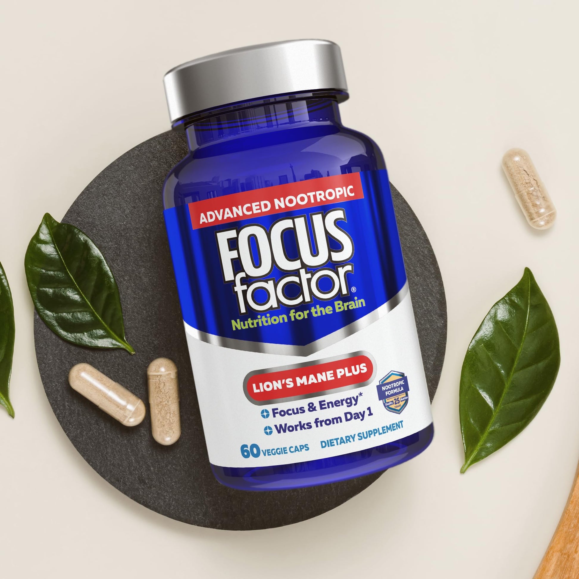 Focus Factor Lions Mane Plus, Advanced Nootropic with L-Theanine, Caffeine, Focus and Energy (60 Count) Focus FactorAu supplements