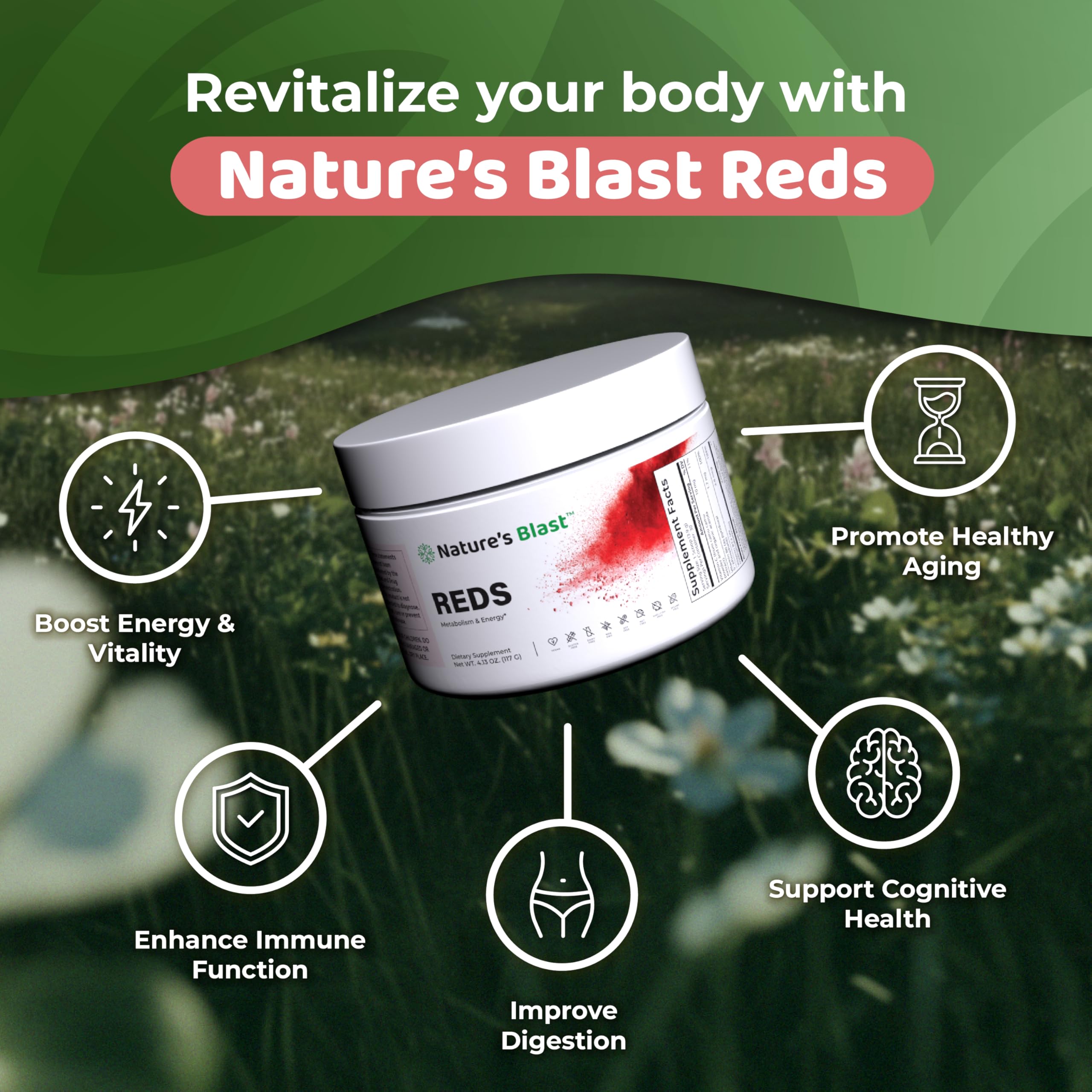 NATURES BLAST Reds - Metabolism and Energy Superfood Powder with 23 Red Fruits, 4 Adaptogens, Probiotics & Enzymes - Vegan Antioxidant Blend, 1 Bottle NATURES BLASTAu supplements