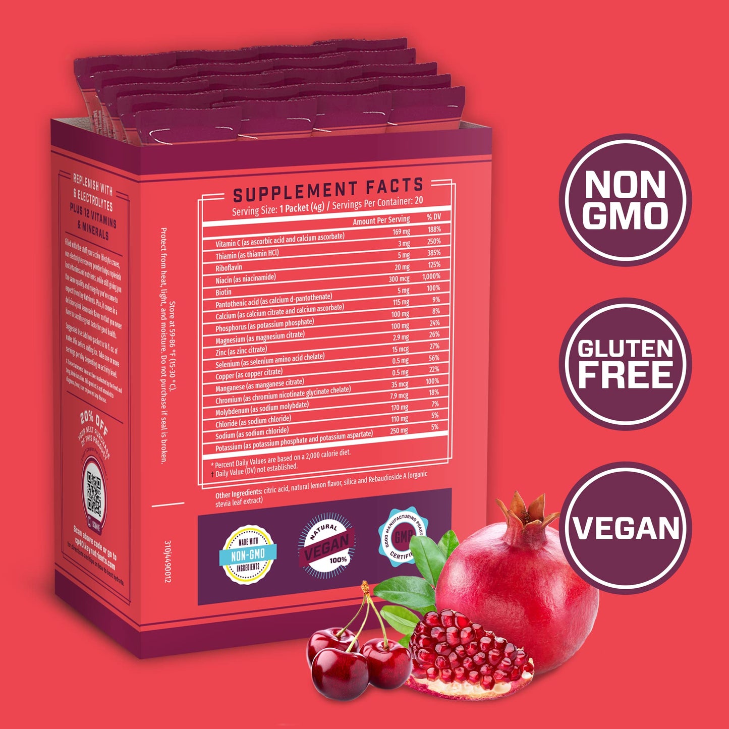KEY NUTRIENTS Multivitamin Electrolytes Powder Packets - Sweet Cherry-Pom 20 Pack KEY NUTRIENTSUS supplements