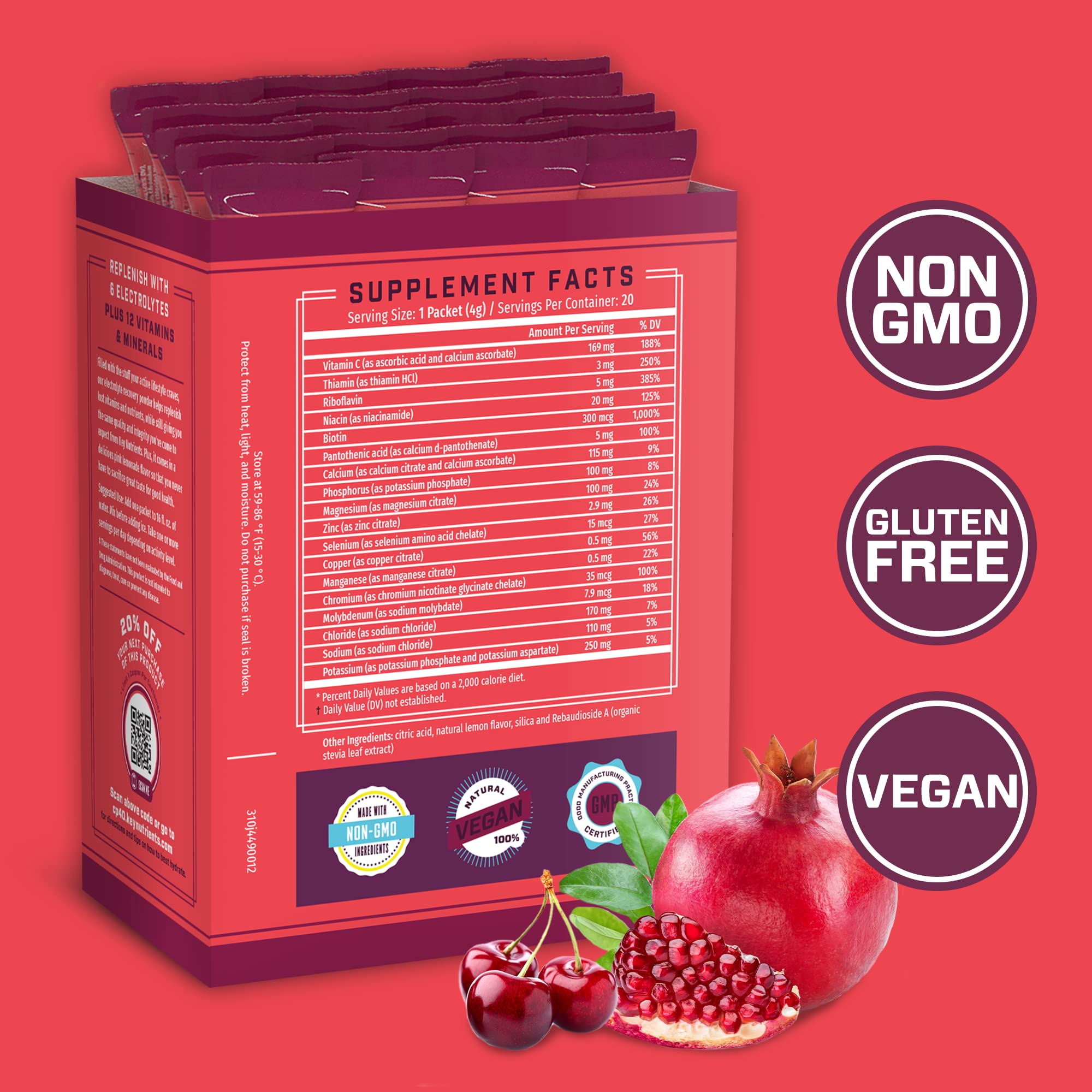 KEY NUTRIENTS Multivitamin Electrolytes Powder Packets - Sweet Cherry-Pom 20 Pack KEY NUTRIENTSAu supplements