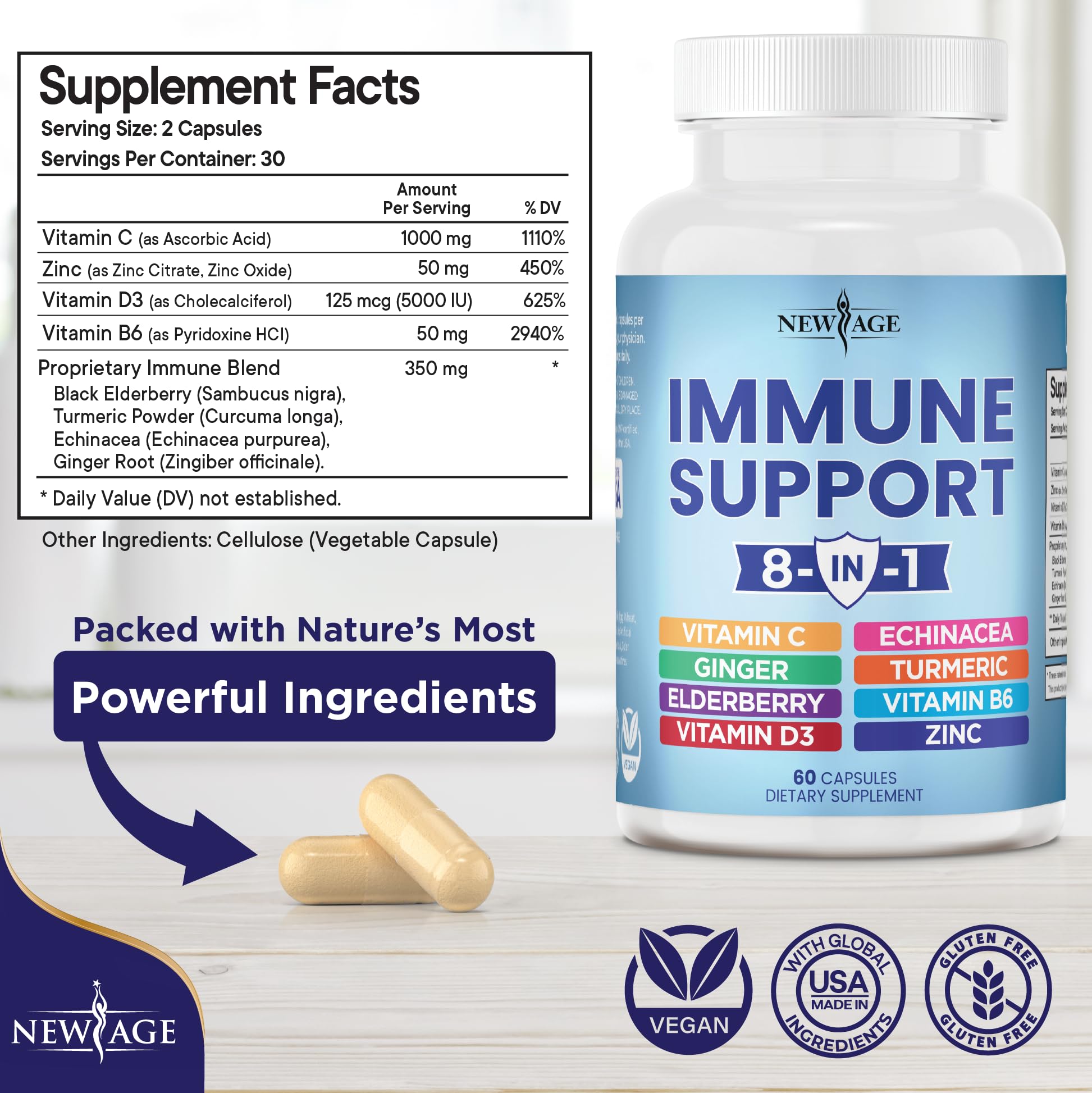NEW AGE 8 in 1 Immune Support Booster Supplement with Echinacea, Vitamin C NEW AGEAu supplements