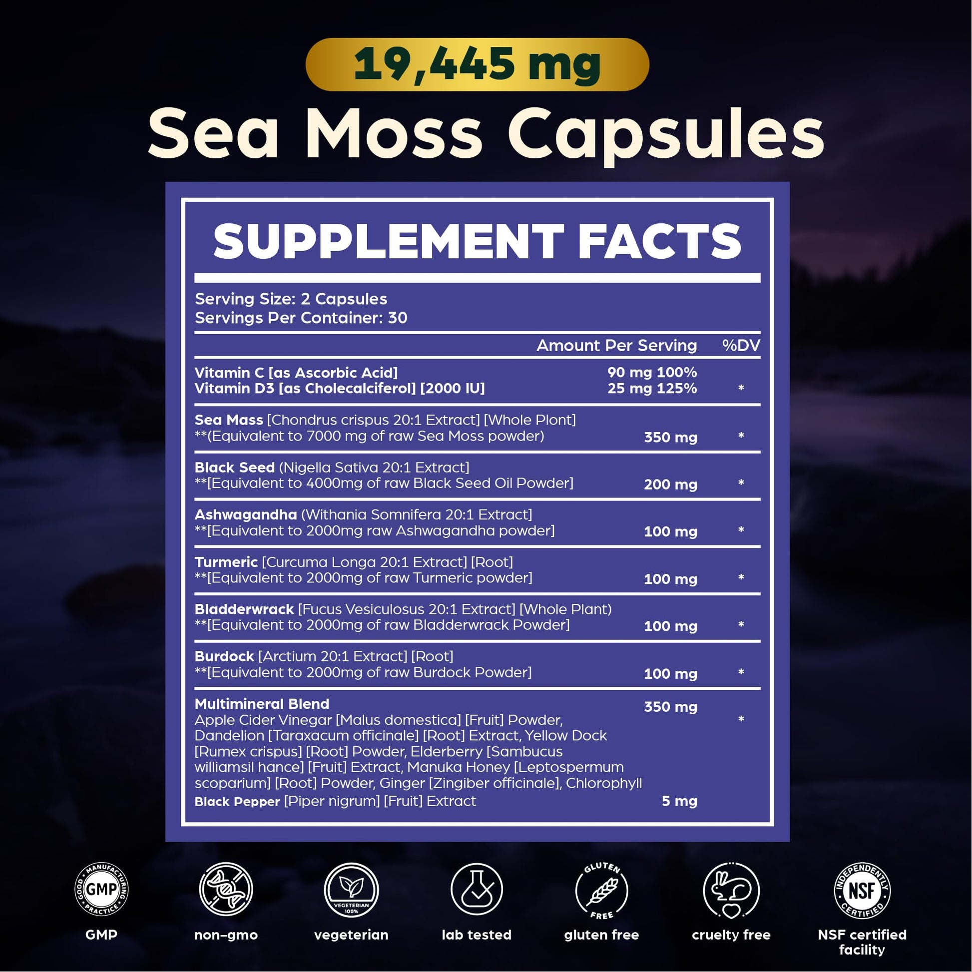 Anuva 16-in-1 Sea Moss Capsules | Black Seed Oil, Ashwagandha, with Vitamin C, D3, Turmeric, Burdock, Bladderwrack & Multi-Minerals | Immune, Skin, Joint & Energy Support | 60 Veggie Capsules AnuvaAu supplements