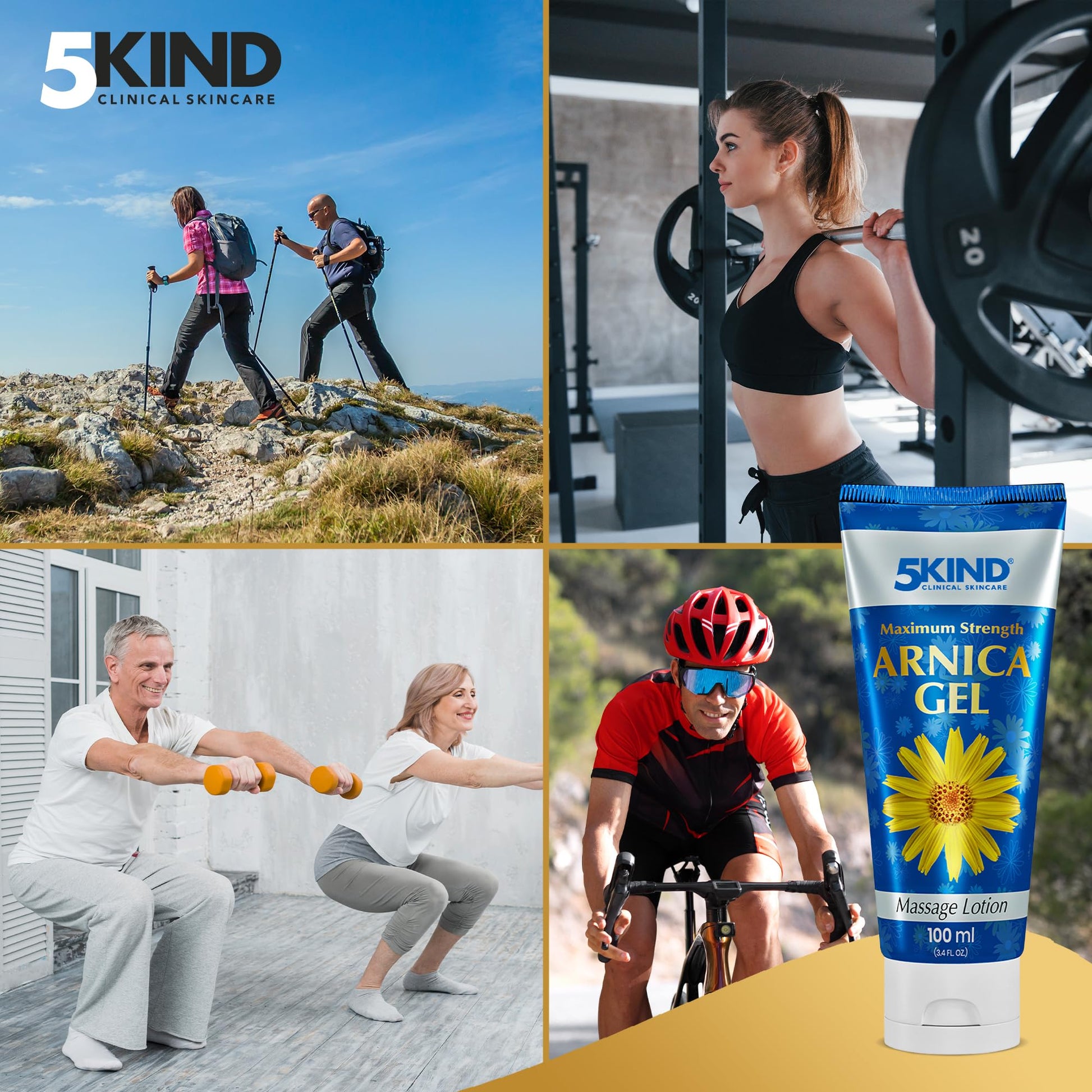 5kind Maximum Strength Arnica Bruise Gel 3.4 Fl Oz - Arnica Gel for Bruising and Swelling - Arnica Montana Gel with High Concentration Extract - Non-Greasy Formula 5kind clinical skincareAu supplements