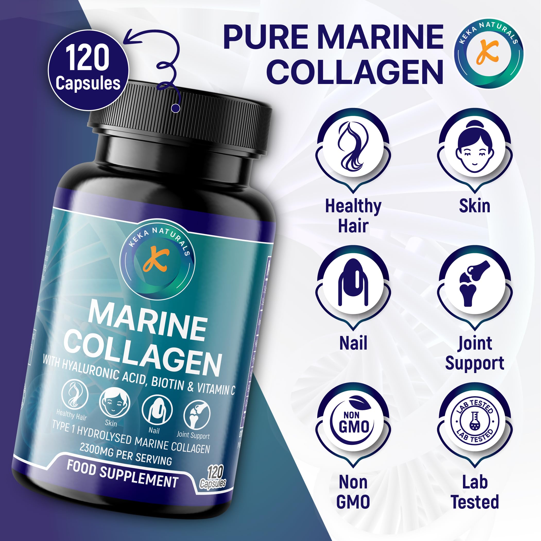 Hydrolysed Marine Collagen Peptides 2300mg - Enhanced with Hyaluronic Acid & Vitamin C Keka NaturalsAu supplements