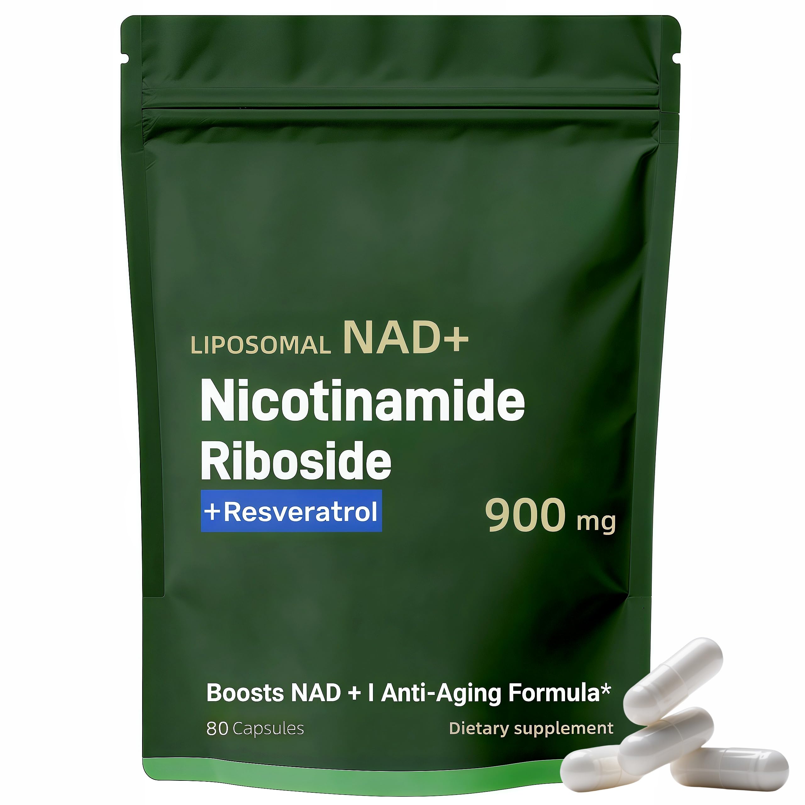 Boqiao NAD+ Supplement - Nicotinamide Riboside & Resveratrol 900mg – Fast-Absorbing Cellular Renewal Capsules for Energy, Anti-Aging & Brain Health – 80 Capsules BoqiaoAu supplements