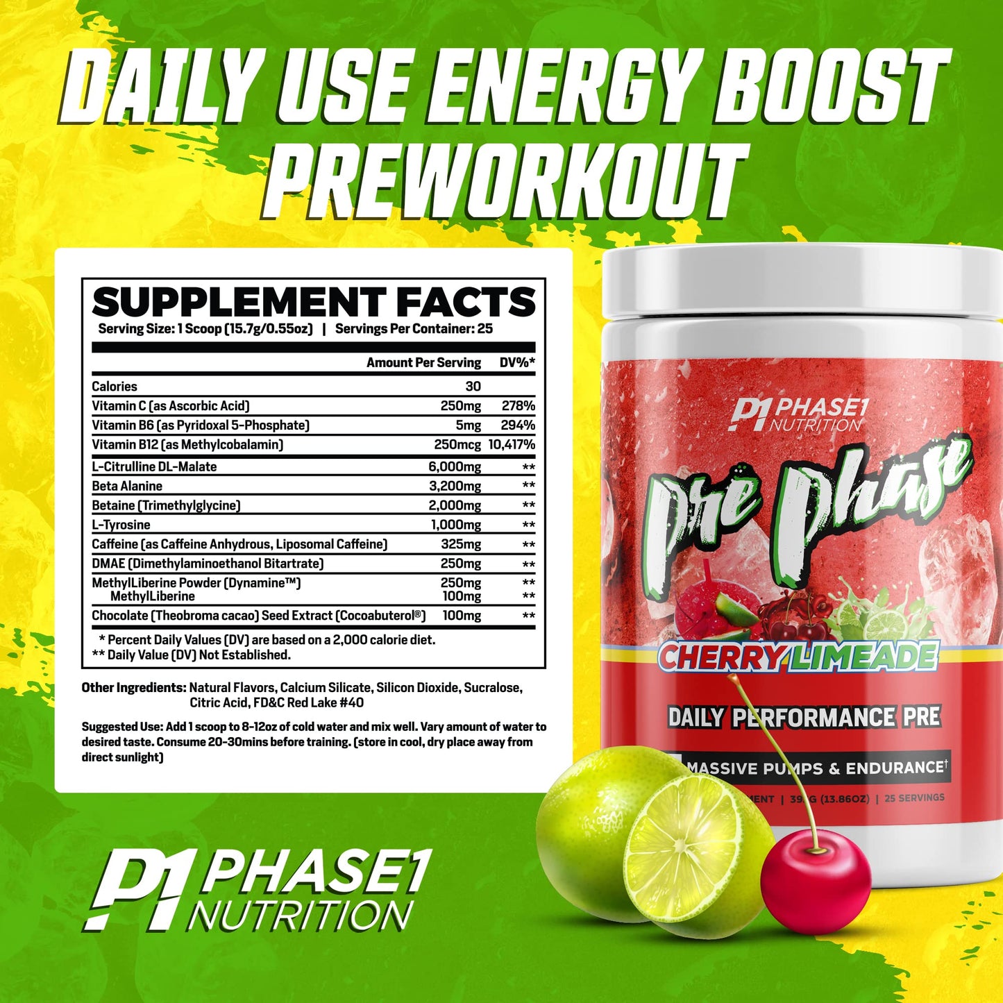 Pre Phase Daily Driver Preworkout - Phase 1 Nutrition (Cherry Limeade, 25 Servings) Phase One NutritionUS supplements