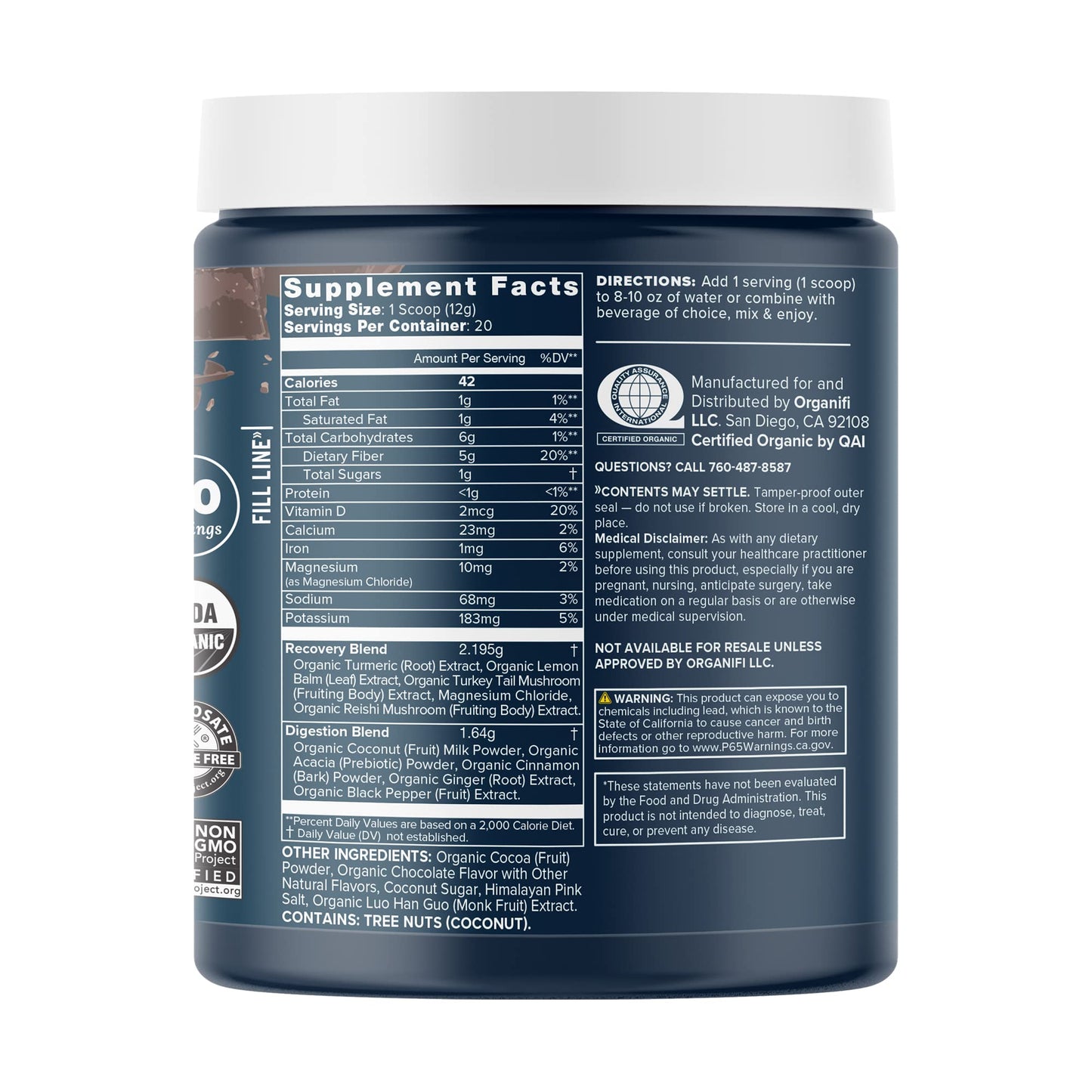 Organifi - Gold Chocolate - Superfood Supplement Powder - 20 Day Supply - Supports Rest OrganifiUS supplements