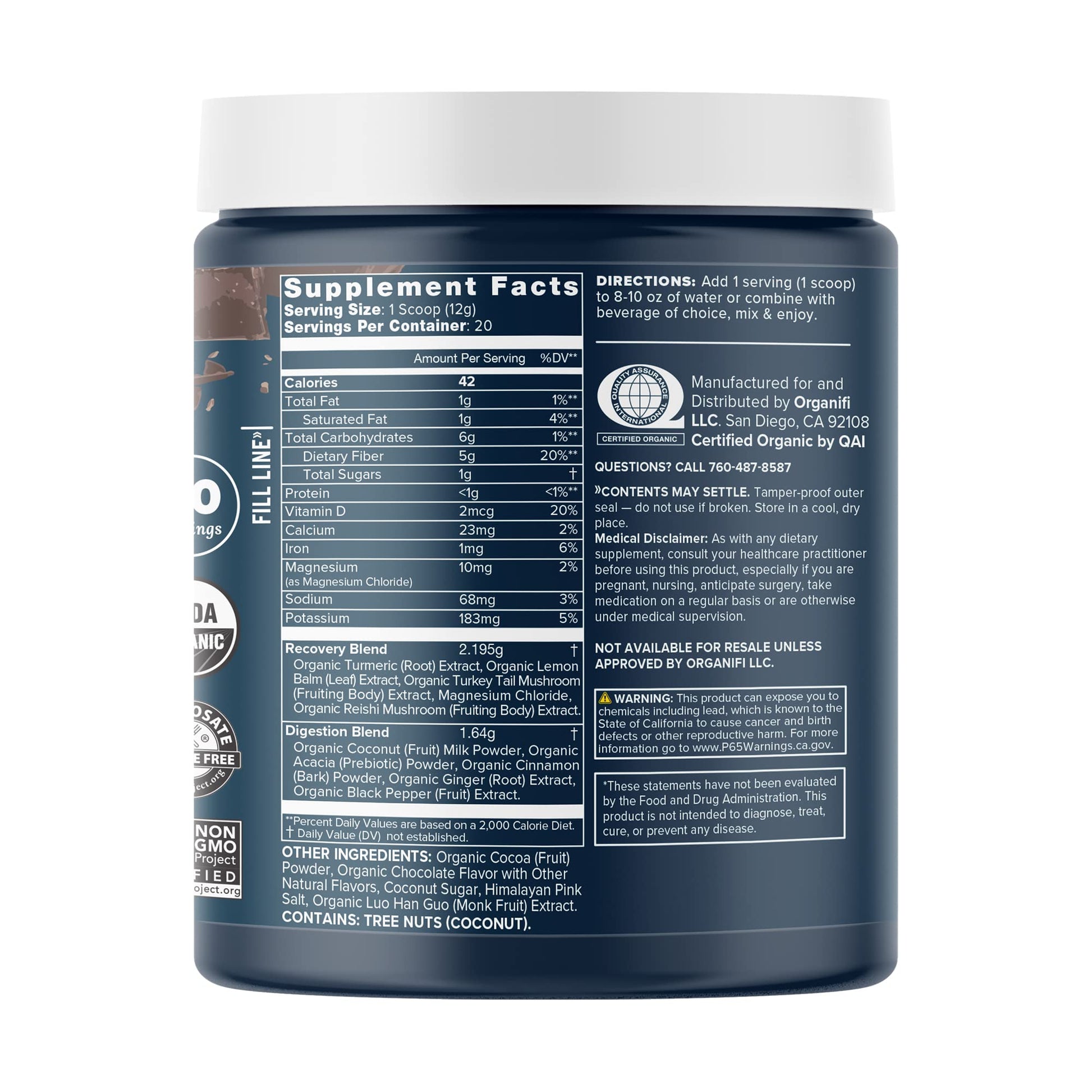Organifi - Gold Chocolate - Superfood Supplement Powder - 20 Day Supply - Supports Rest OrganifiUS supplements