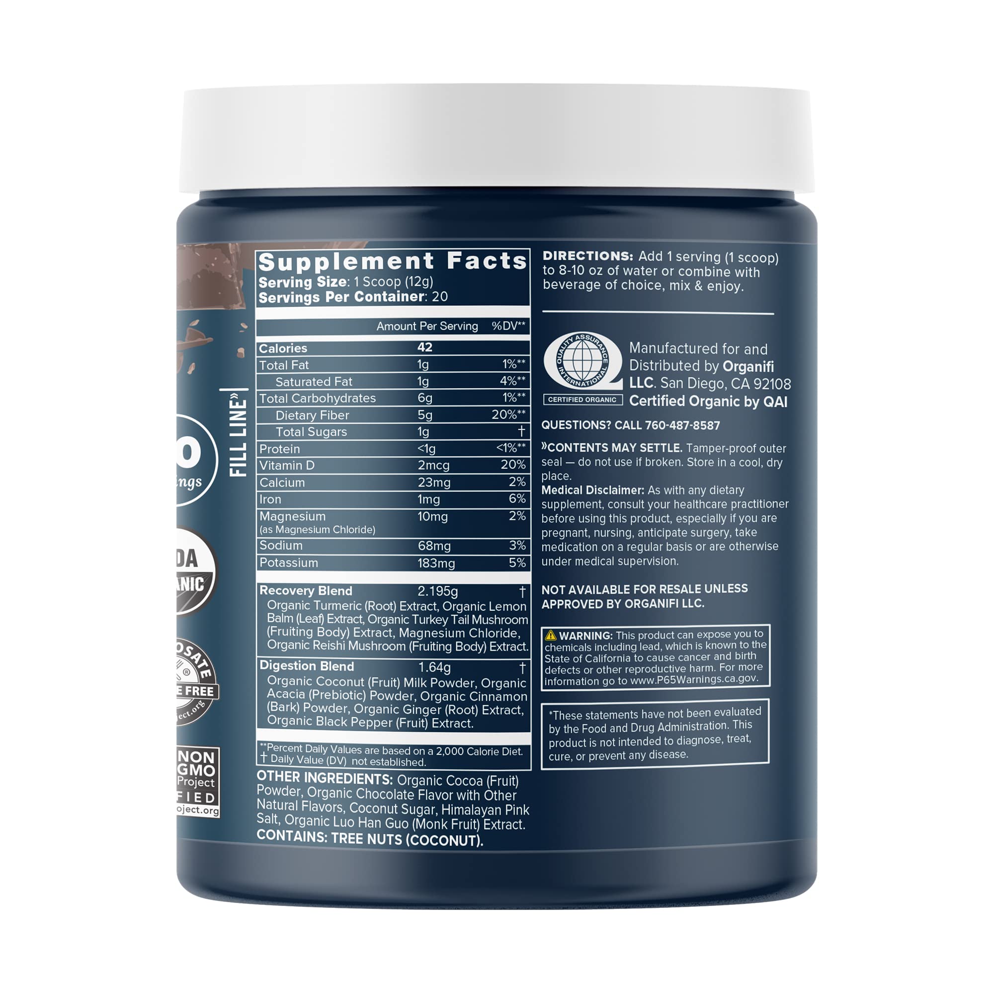 Organifi - Gold Chocolate - Superfood Supplement Powder - 20 Day Supply - Supports Rest OrganifiUS supplements