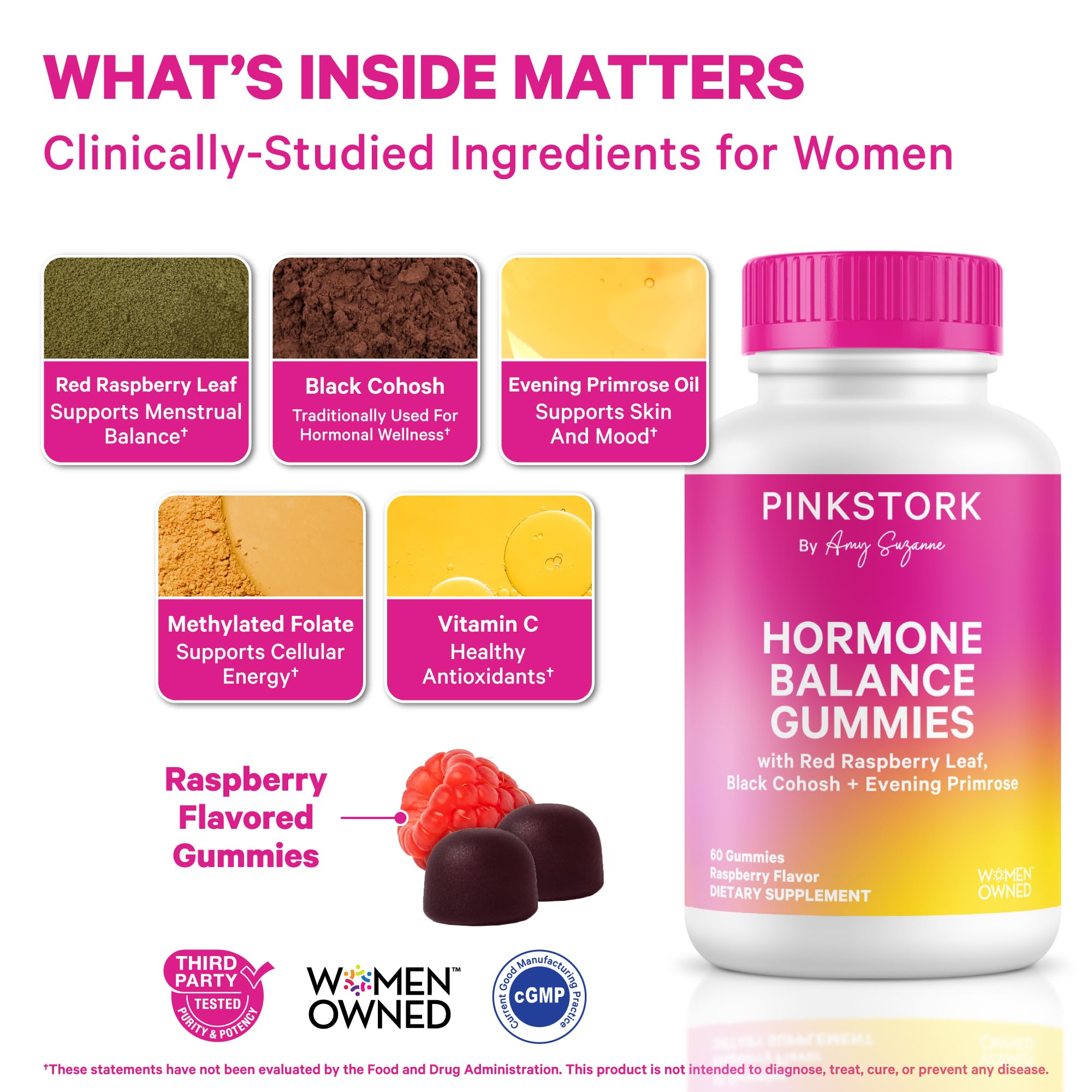 Pink Stork Hormone Balance Gummies for Women – PMS, Menopause & Estrogen Support – Mood, Bloating, Hot Flashes & Energy – Red Raspberry Leaf, Black Cohosh, Primrose – 60 Vegan Gummies Pink StorkAu supplements