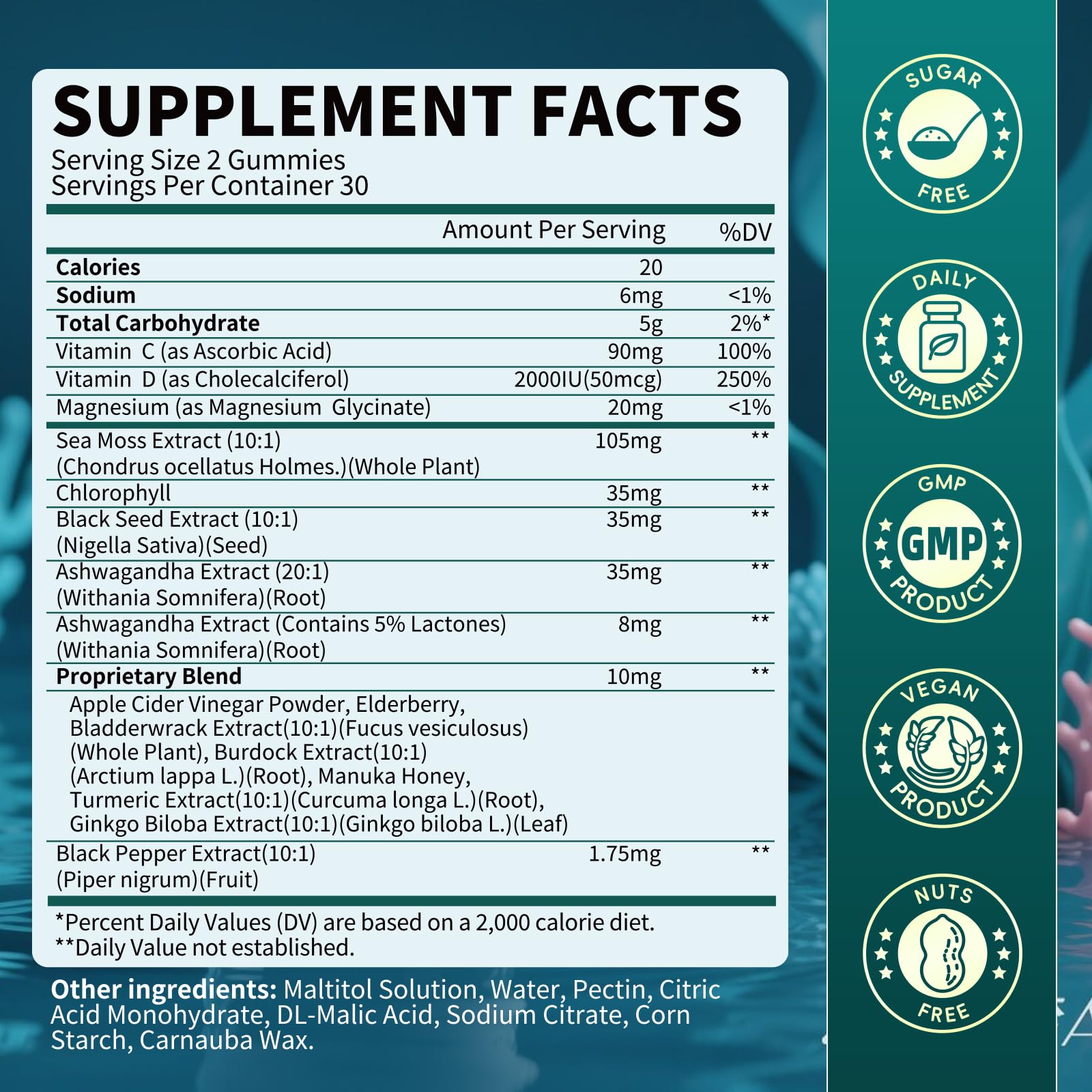 Sea Moss Gummies with Ashwagandha & Chlorophyll, Immune, Digestive and Gut Detox Support, Powered by Black Seed Oil, Vitamin C, Vitamin D & Magnesium, GMO, Vegan, Apple Flavor, 60 SeaMoss Gummies B BEWORTHSAu supplements