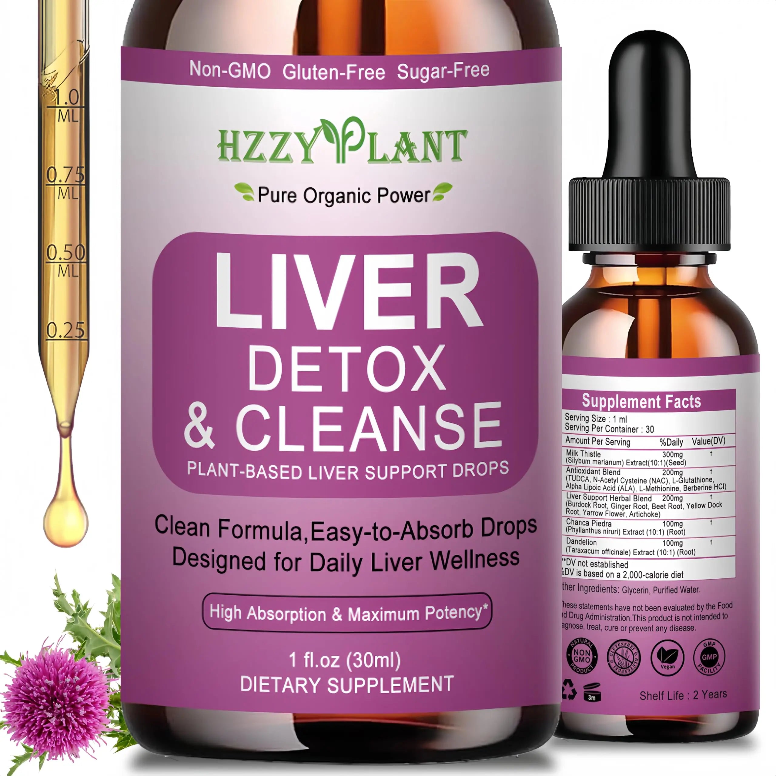 Liver Cleanse Detox & Repair Drops - Liquid Liver Support Tincture with Milk Thistle, Dandelion, Artichoke, TUDCA, NAC, Chanca Piedra - 15-in-1 Advanced Liver Detox Health Supplement - Vegan, Non-GMO HZZYPLANTnz supplements