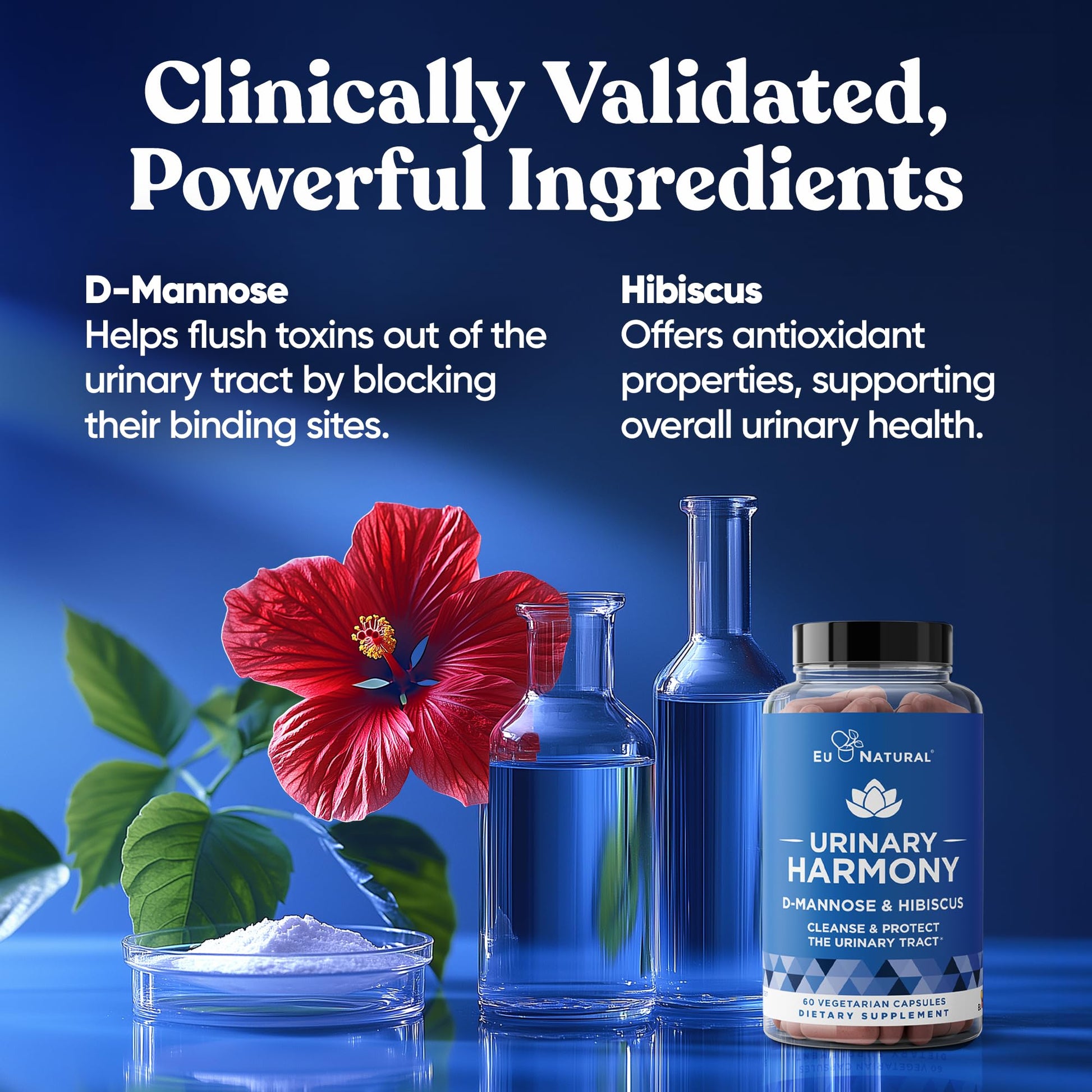 Eu Natural Urinary Harmony D-Mannose Supplement - Urinary Tract Health for Women - Fast-Acting Urinary Cleanse & Flush with Clinical-Strength D-Mannose & Hibiscus - 60 Capsules Eu NaturalAu supplements