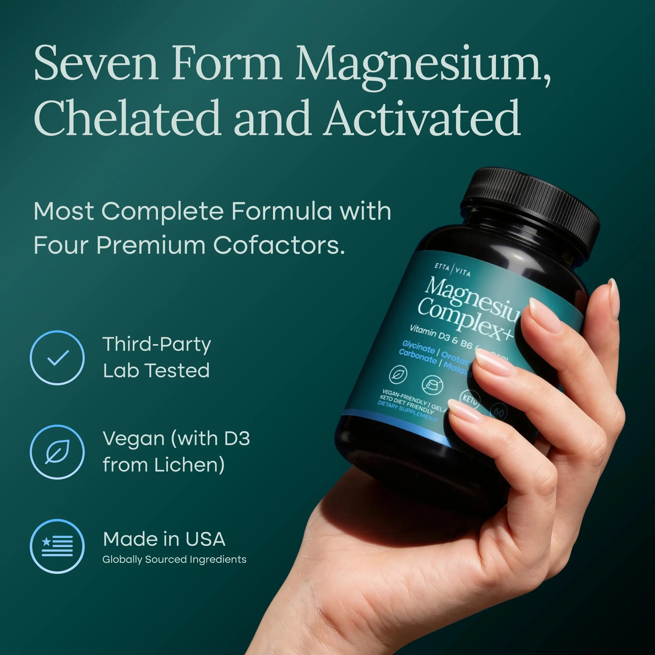 Magnesium Glycinate Complex 500mg (7-in-1) with D3, B6 (P5P) & Manganese - Multi-Form Blend - Supports Sleep & Muscle Health [Oxide-Free] Etta Vitanz supplements