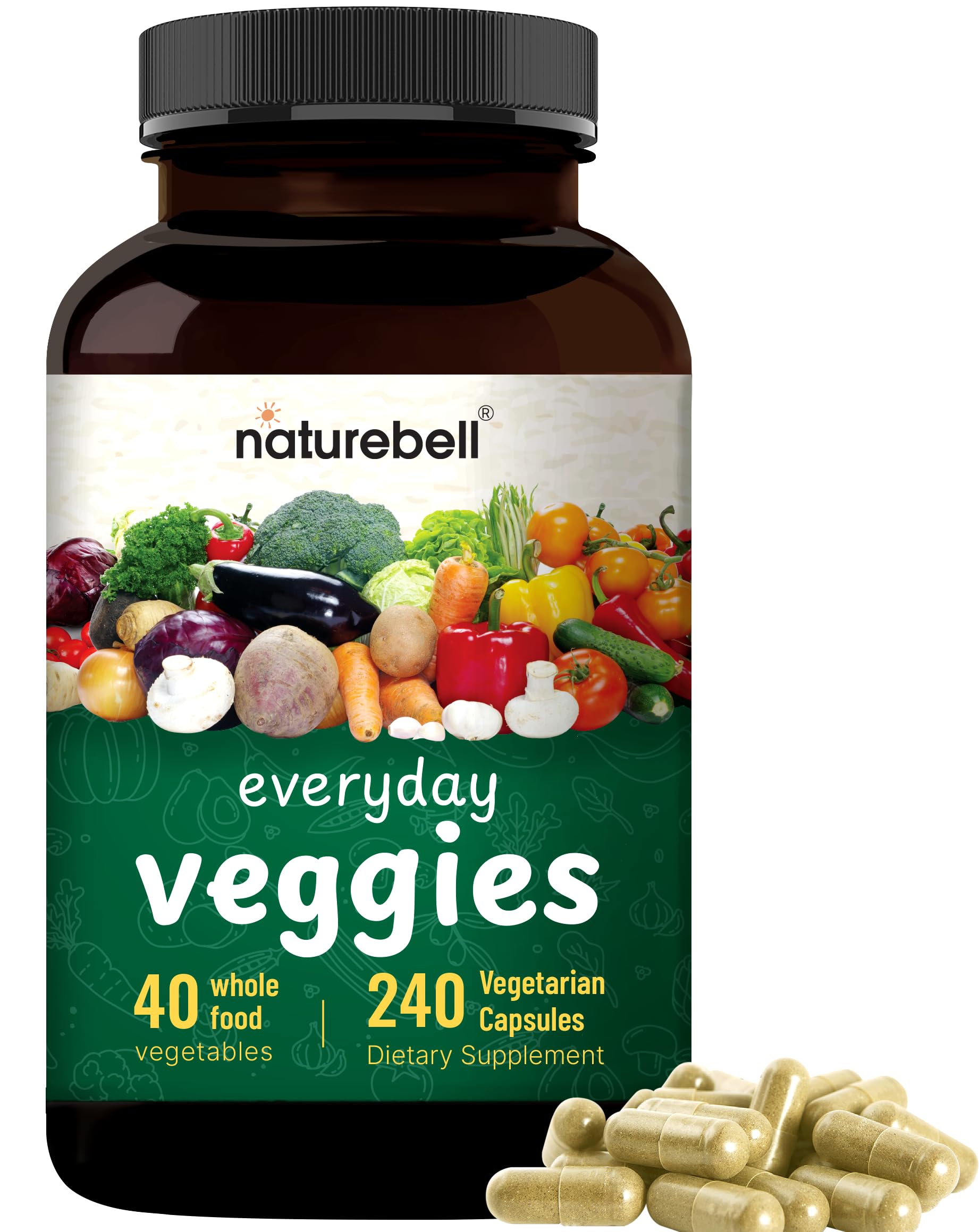 Fruit and Veggies Supplement – 480 Total Vegetarian Capsules | Balance of Natural 40 Whole Fruits & Veggies Blend | Fresh Superfood Formula with Vitamins and Minerals – Non-GMO NatureBellAu supplements