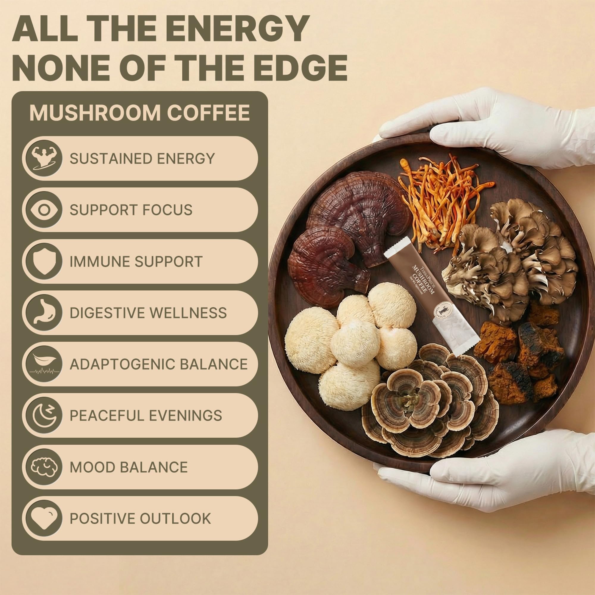 TerraPrecis Mushroom Coffee with 6 Adaptogens Mushrooms Supplement for Organic Lion's Mane&Reishi,Chaga&Other, Instant Coffee with MCT Oil& Arabica for Energy,Focus&Immune Support (30 Servings) TerraPrecisAu supplements