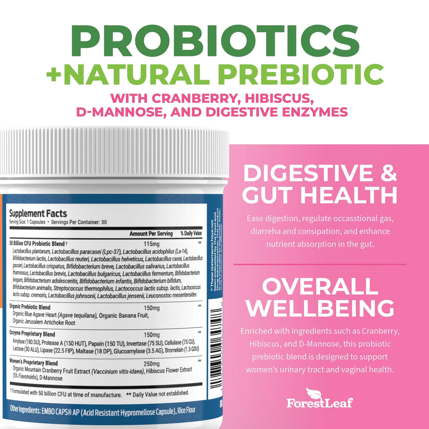 ForestLeaf Womens Probiotic 50 Billion CFU with Organic Prebiotics, Digestive Enzymes ForestLeafUS supplements