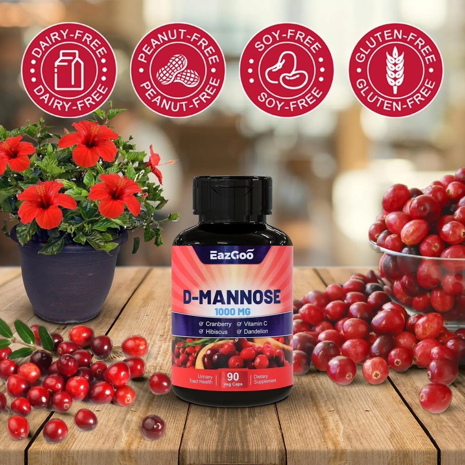 EAZGOO D-Mannose Supplement – 1000mg Capsules with Cranberry, Vitamin C, Hibiscus & Dandelion Extract, Support Urinary Health, D Mannose & Cranberry Capsules, 90 Count(Pack of 2) EAZGOOAu supplements