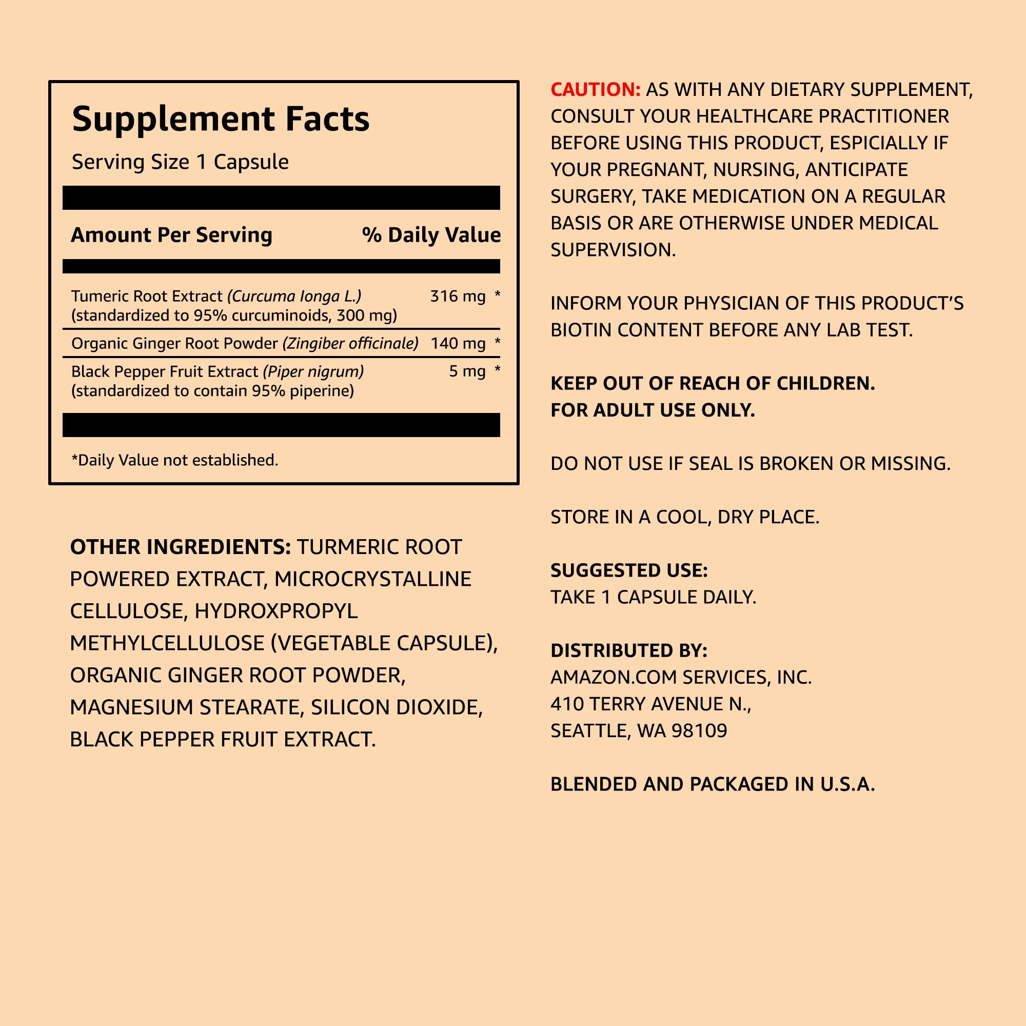 Amazon Elements Turmeric Complex, 316 mg Curcumin, 140 mg Ginger, 5 mg Black Amazon ElementsUS supplements