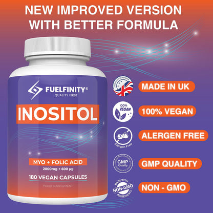 Myo-Inositol & Folic Acid | 2000mg Inositol | 180 Capsules | PCOS and Fertility Supplement FuelFinityUS supplements
