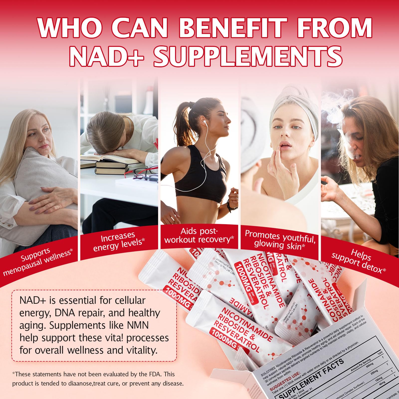 NAD+ Supplement 1000mg Liquid Packets 21pcs, Nicotinamide Riboside Resveratrol, NAD Supplements for Women Men, Anti-Aging, Repairs Cells, Support Natural Vitality NyloriaineAu supplements