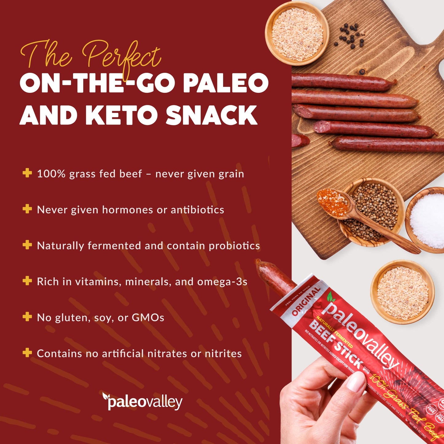 Paleovalley 100% Grass Fed Original Beef Sticks - Delicious Gluten Free Beef Snack - High Protein Keto Friendly PaleovalleyUS supplements