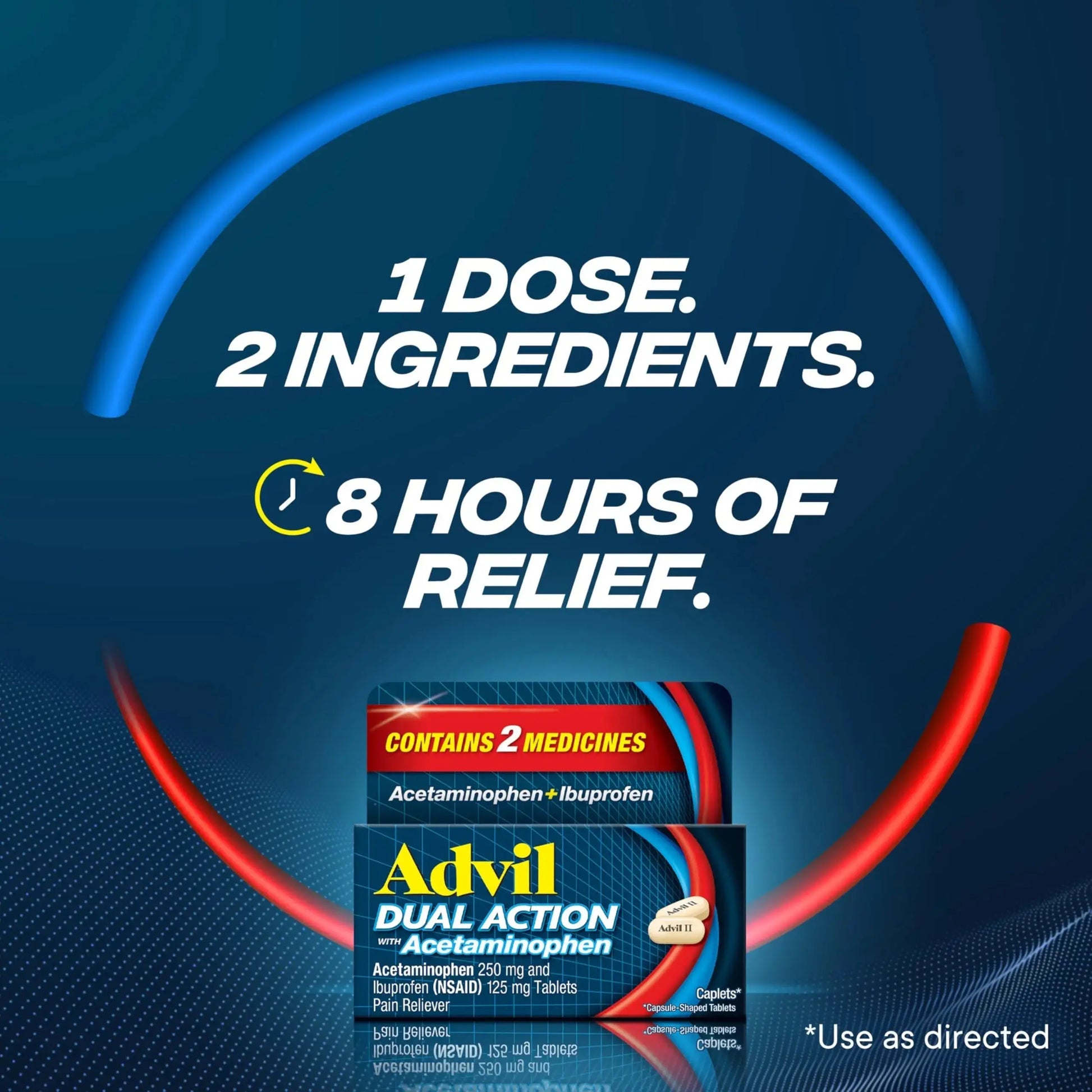 Advil Dual Action With Acetaminophen And Ibuprofen (2 Dose Equivalent) For 8 Hour Pain Relief, Coated 144 Ct Caplets And 2 Ct. Sample Of Advil PM AdvilAu supplements