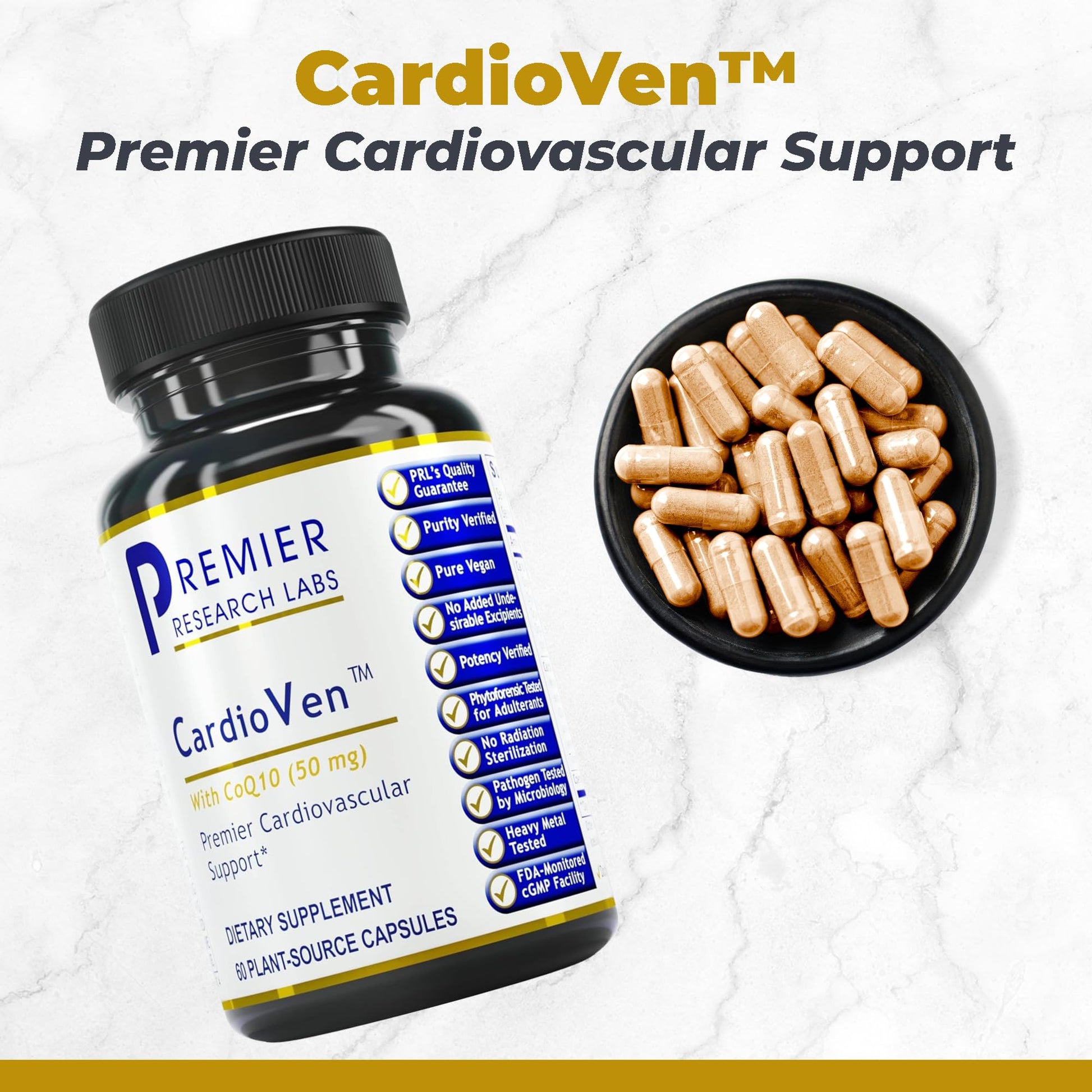 Premier Research Labs CardioVen - CoQ10, Coenzyme Q10, Co Q 10 Supplement 50mg, Ubiquinol with Chlorella, Tocotrienol & Cayenne Pepper for Heart Health, Antioxidant Support - 60 Vegetarian Capsules Premier Research LabsAu supplements