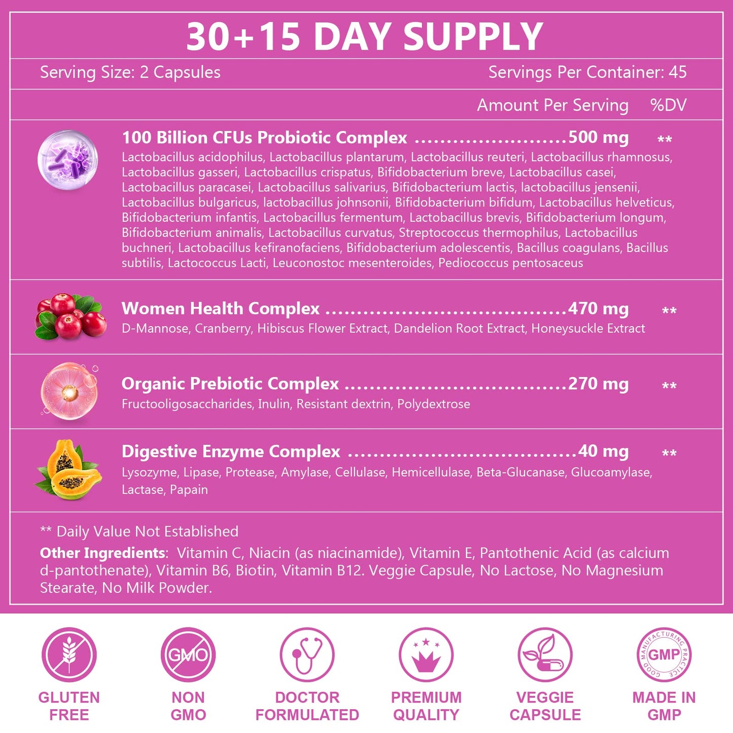 Probiotics for Women Digestive Health, 100 Billion CFUs Probiotic with Digestive Enzymes NATURE TARGETUS supplements