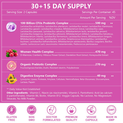 Probiotics for Women Digestive Health, 100 Billion CFUs Probiotic with Digestive Enzymes NATURE TARGETUS supplements