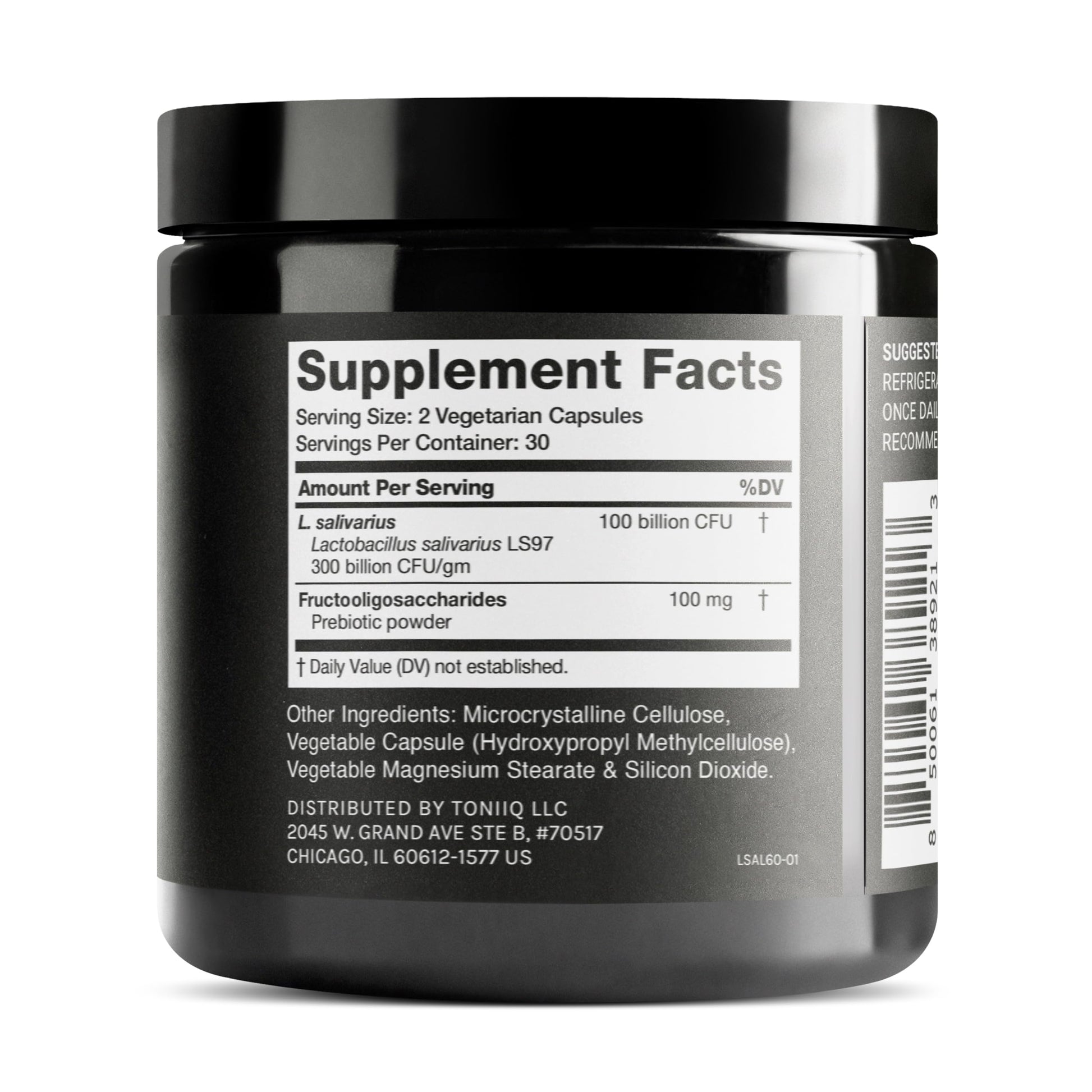 Toniiq 100 Billion CFU Lactobacillus Salivarius Probiotic - Highest Verified CFU Count - Third-Party Lab Tested for Potency - 60 Vegetarian Capsules - 30 Servings - TQ Verified ToniiqAu supplements