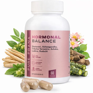 Pure Prana Ayurvedic Hormone Balance for Women - Shatavari & Ashwagandha Supplement for PMS Relief & Menstrual Support - Menopause, Perimenopause & Cortisol Support - 60 Capsules Pure PranaAu supplements