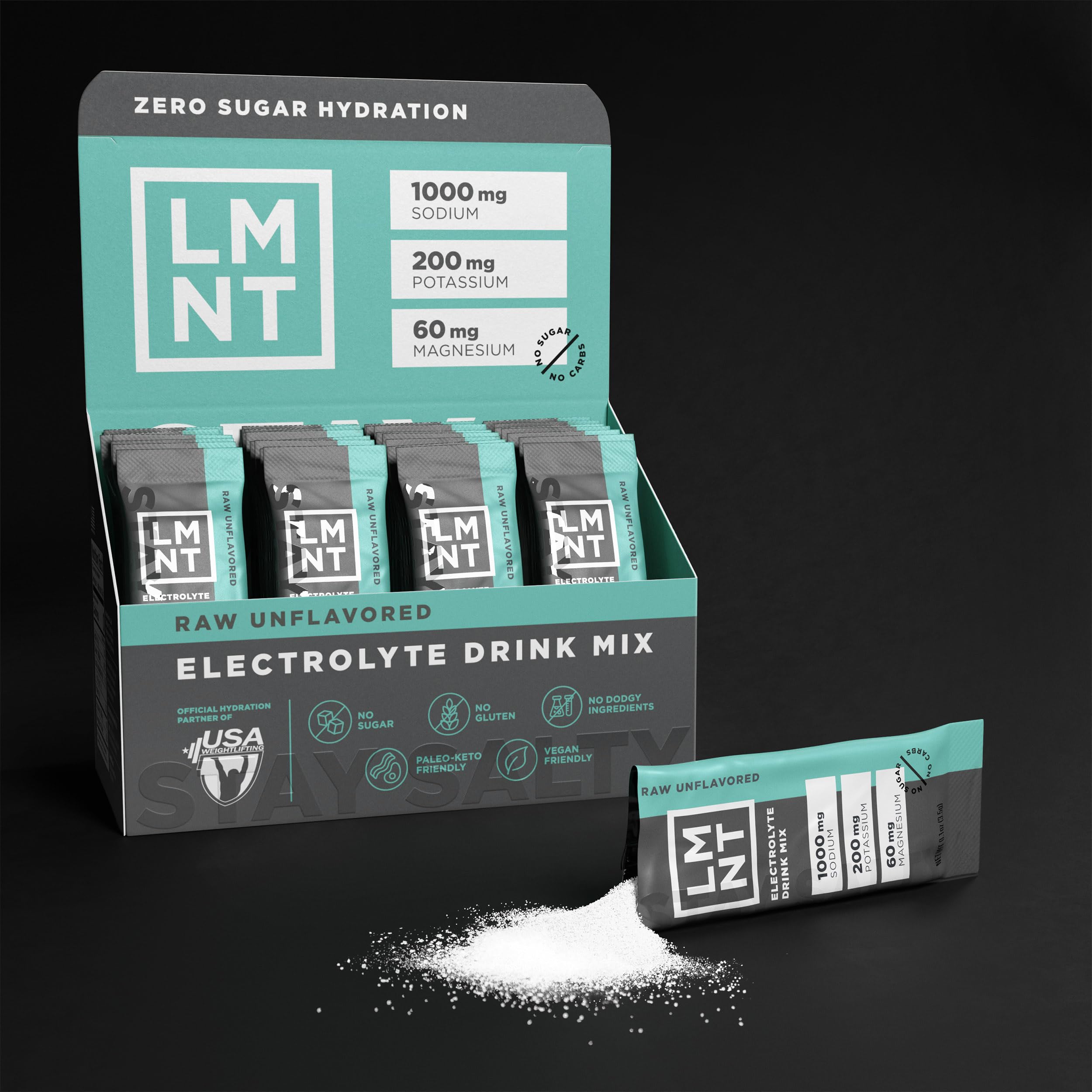 LMNT Zero Sugar Electrolytes - Raw Unflavored Salt | Drink Mix | 30-Count Drink LMNTUS supplements