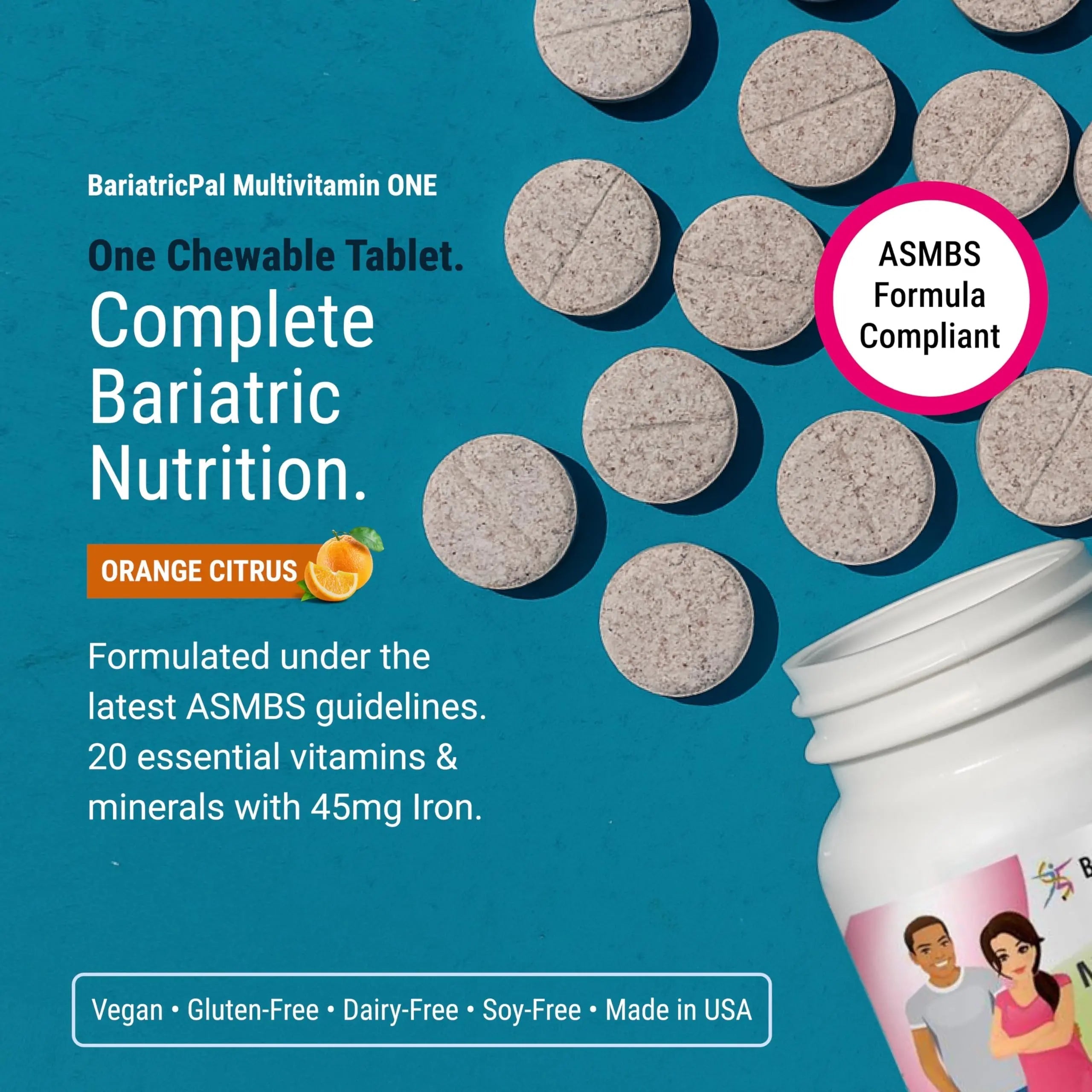 BariatricPal Multivitamin ONE 1 per Day! Bariatric Multivitamin Chewable with 45 mg of Iron | Orange Citrus | Vitamin for Bariatric Surgery Patients BariatricPalAu supplements