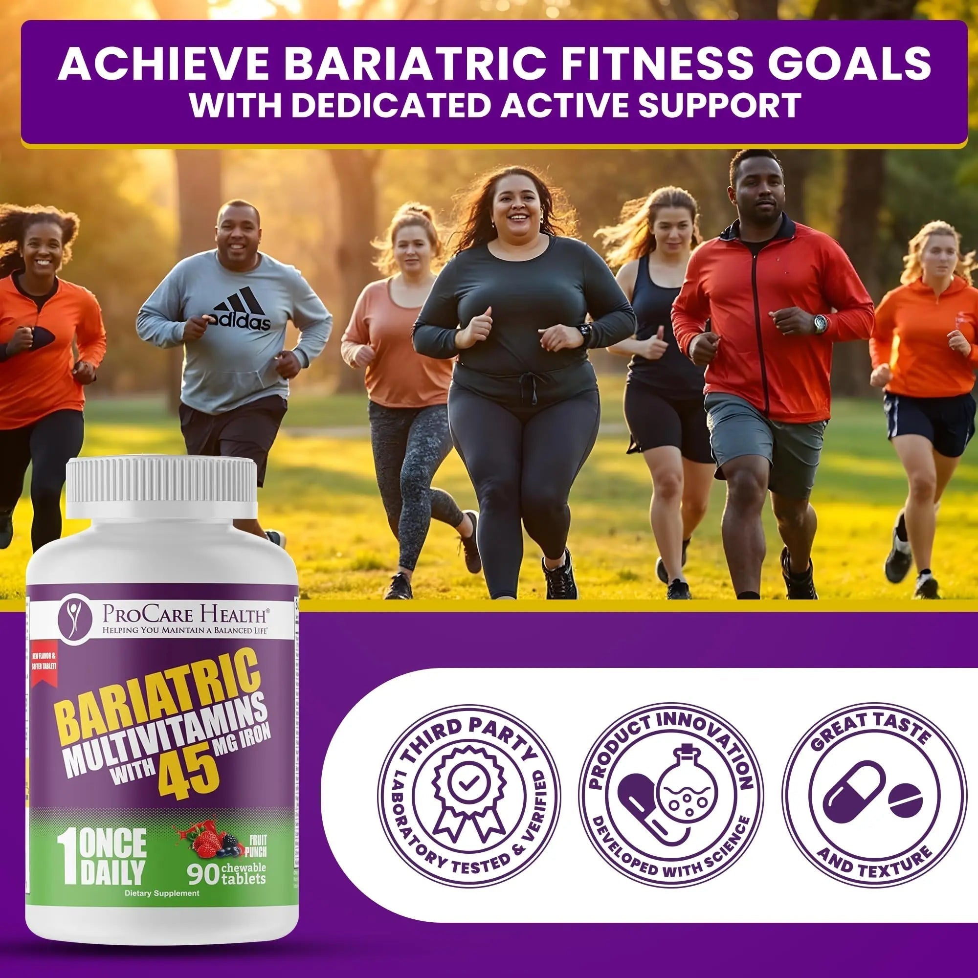 Procare Health Bariatric Multivitamin with Iron 45mg Chewable (90 Tablets) - Fruit Punch Flavor Bariatric Multivitamin Chewable Pills for Gastric Bypass ProCare HealthAu supplements