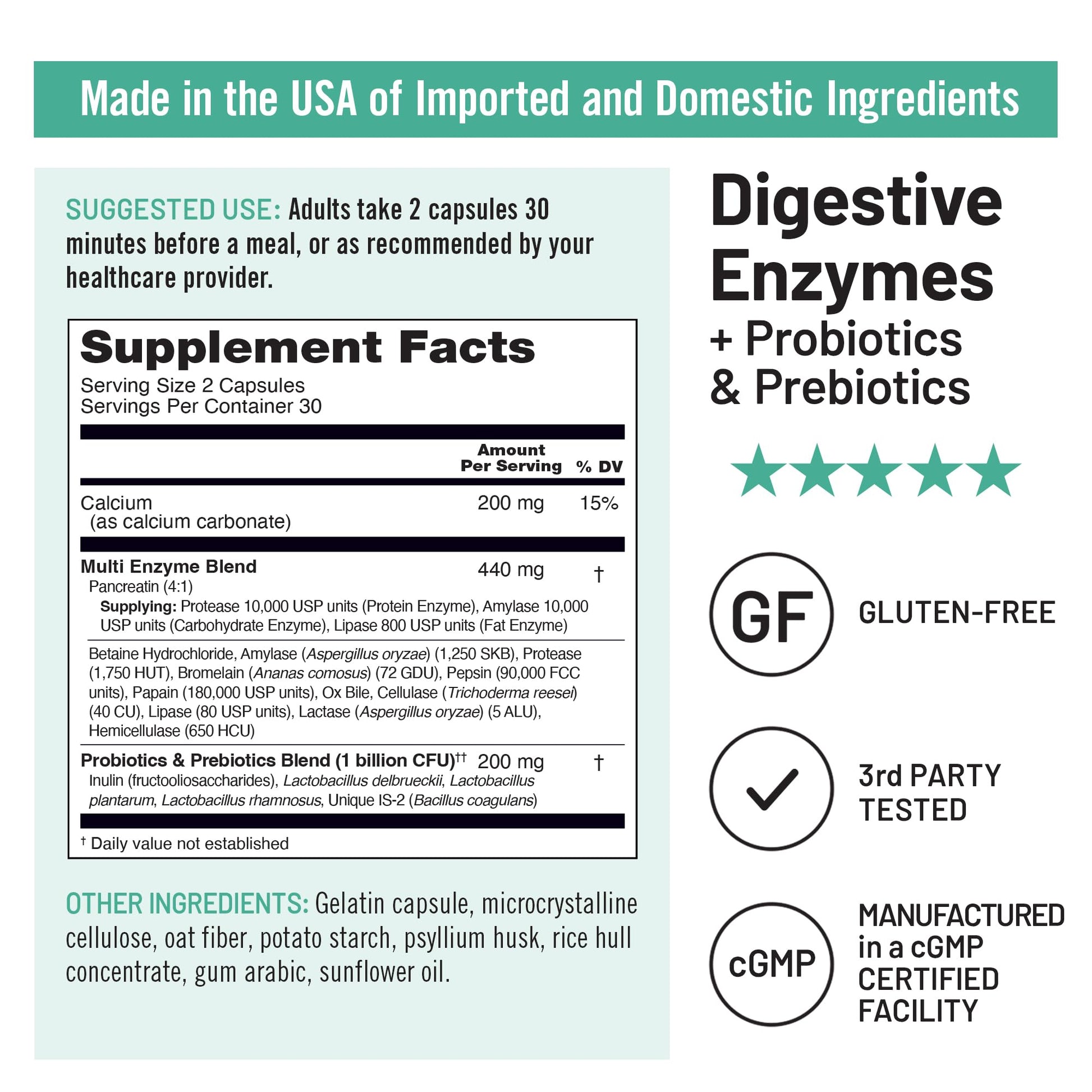 NatureWise Digestive Enzymes - Multi Enzymes with Probiotics + Prebiotics - Post Mealtime Comfort & Bloating Support + Aids Digestion and Gut Health - Soy-Free, Non-GMO - 60 Capsules[1-Month Supply] NatureWiseAu supplements