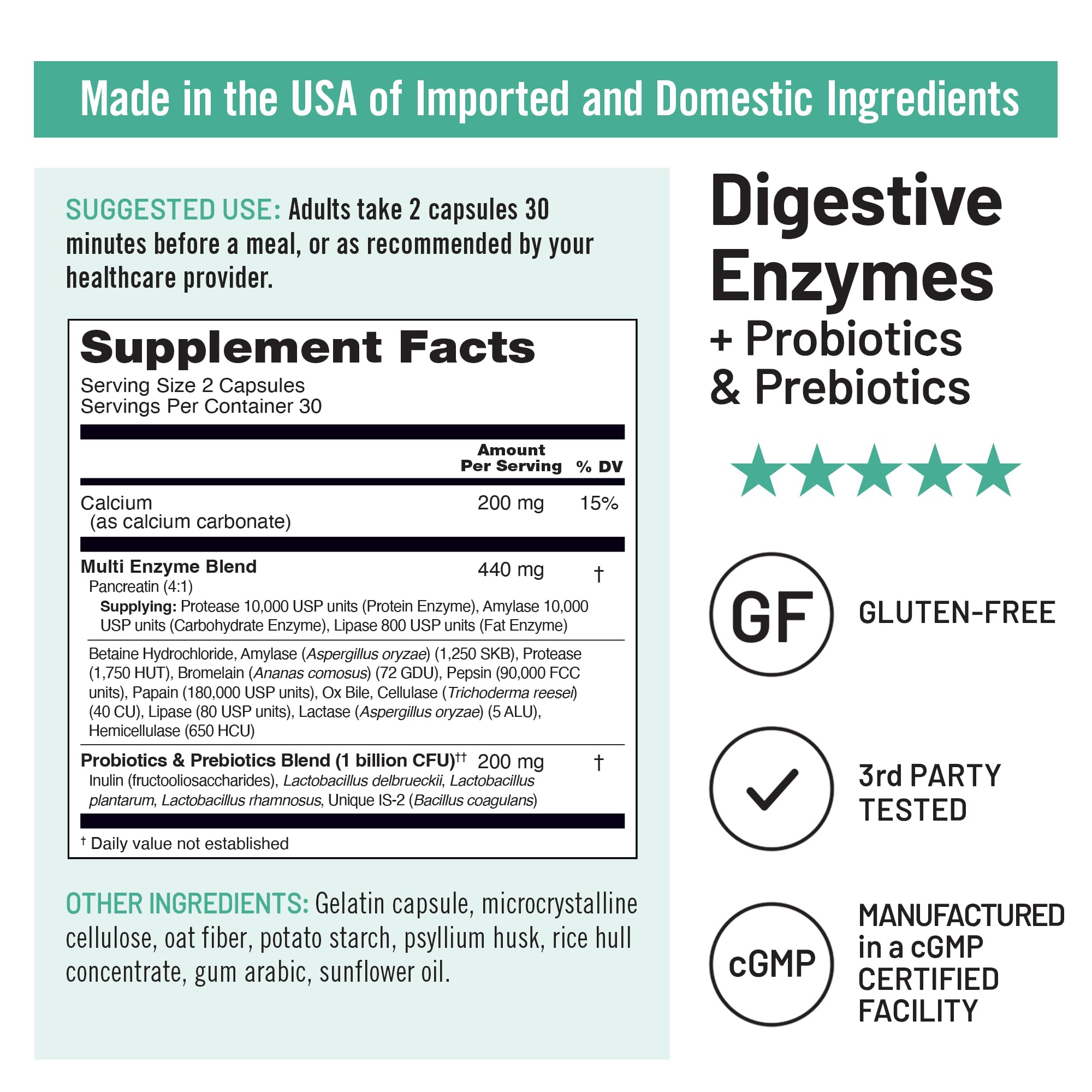 NatureWise Digestive Enzymes - Multi Enzymes with Probiotics + Prebiotics - Post Mealtime Comfort & Bloating Support + Aids Digestion and Gut Health - Soy-Free, Non-GMO - 60 Capsules[1-Month Supply] NatureWiseAu supplements