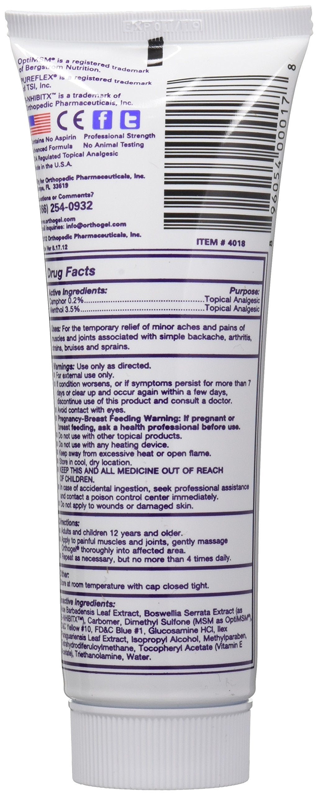Orthogel Advanced Pain Relief Gel Tube, 4 oz. OrthogelAu supplements