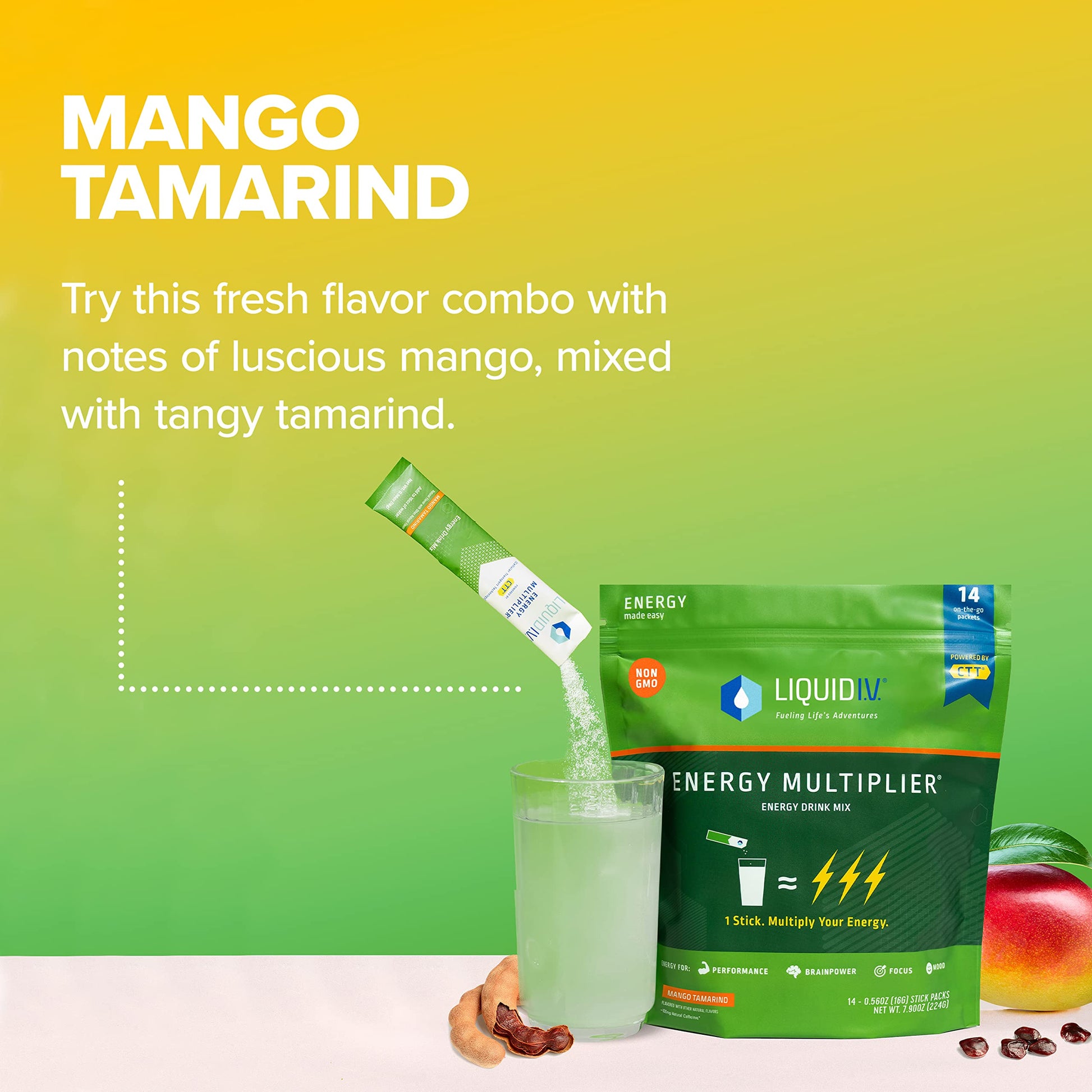 Liquid I.V. Hydration + Energy Multiplier - Mango Tamarind - Hydration Powder Liquid I.V.US supplements