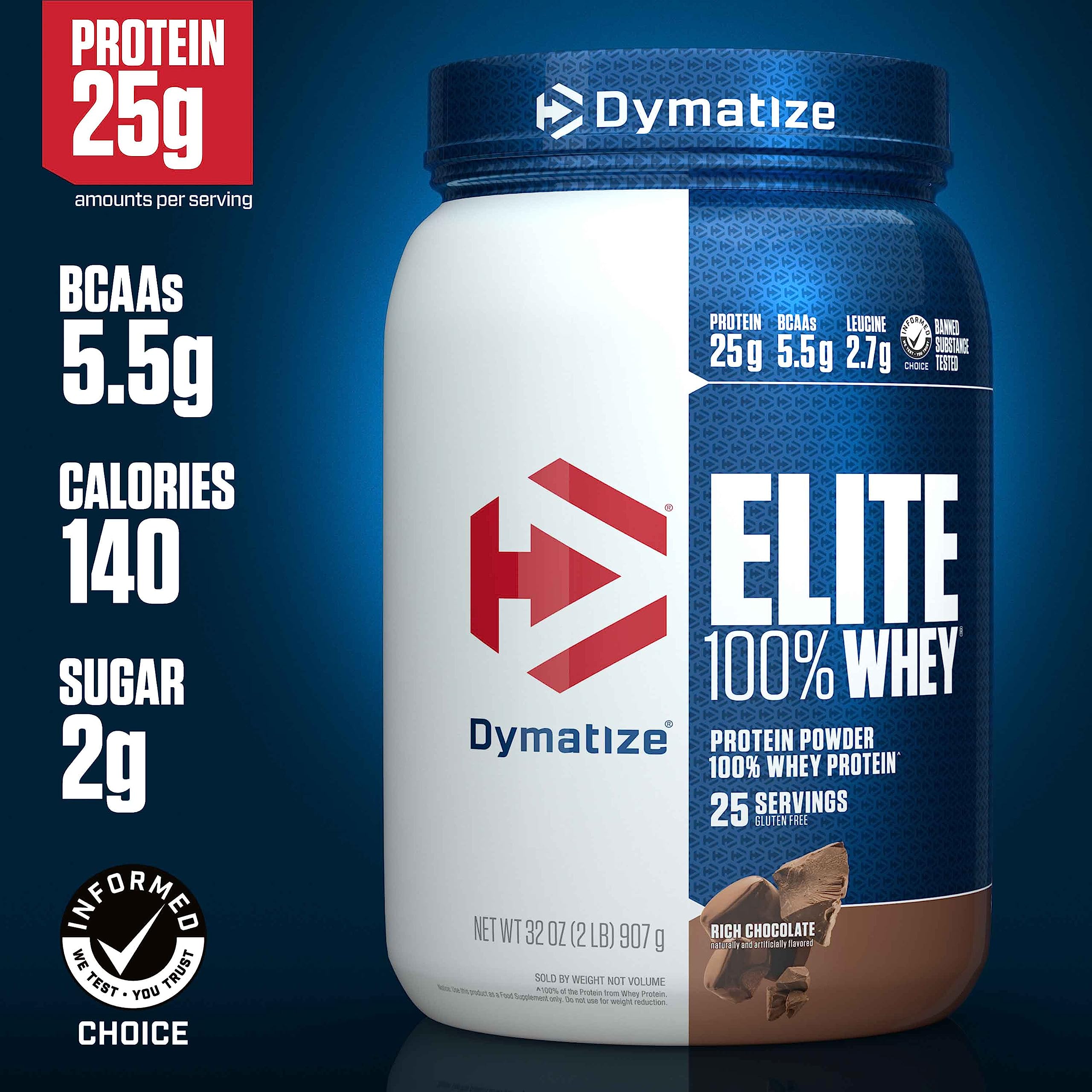 Dymatize Elite 100% Whey Protein Powder, 25g Protein, 5.5g BCAAs & 2.7g L-Leucine DymatizeUS supplements