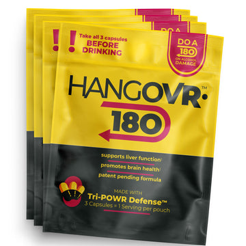 Hangovr 180 Tri-Power Before Drinking Defense 4 Pack - Support Liver & Brain Health, Feel Fresher & Better Energy - - Take Before Drinking for Relief, 3 Capsules per Pouch HANGOVR-180Au supplements