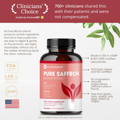 Saffron Supplements - 100% Pure Saffron Extract Capsules - Boost Energy & Mood, Support Eye & Heart Health Pure MicronutrientsUS supplements